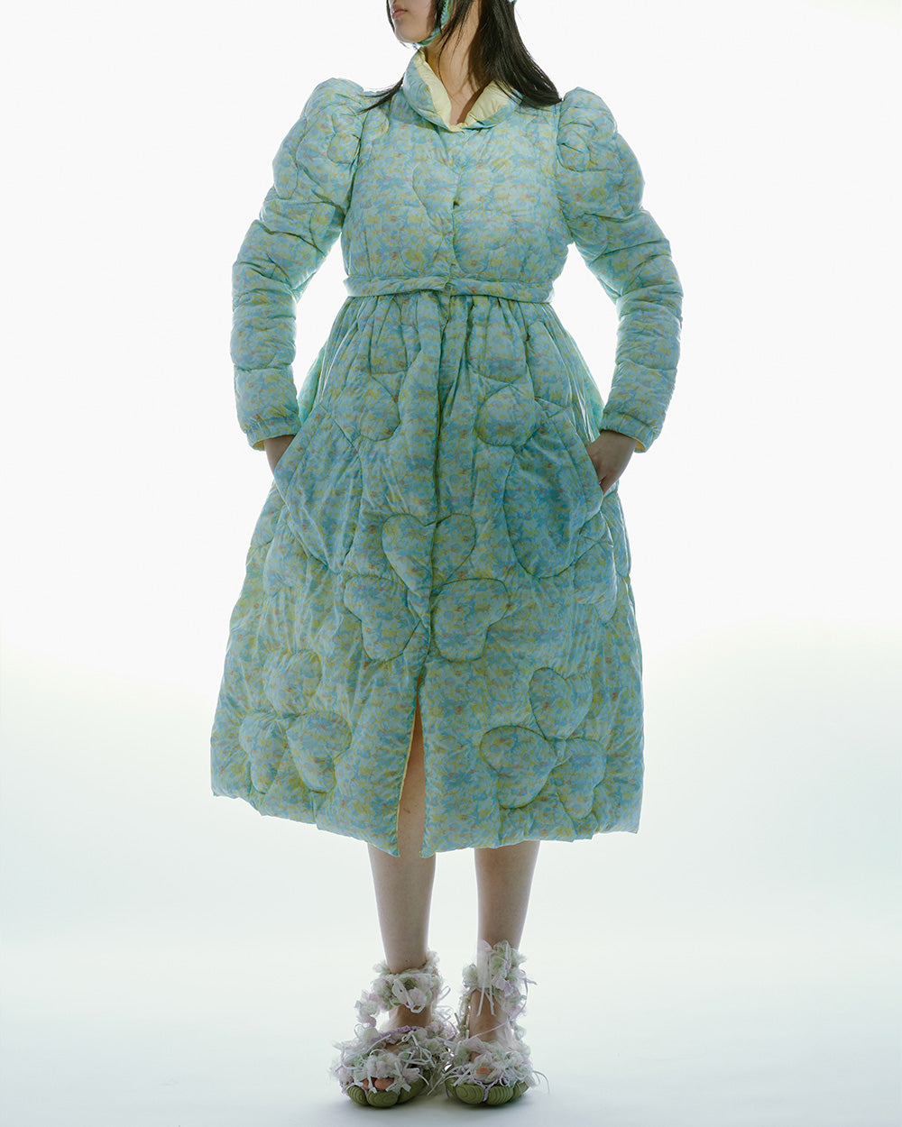 WOMAN PUFF JACKET QUILTED LONG SLEEVE COAT PUFFER BLUE