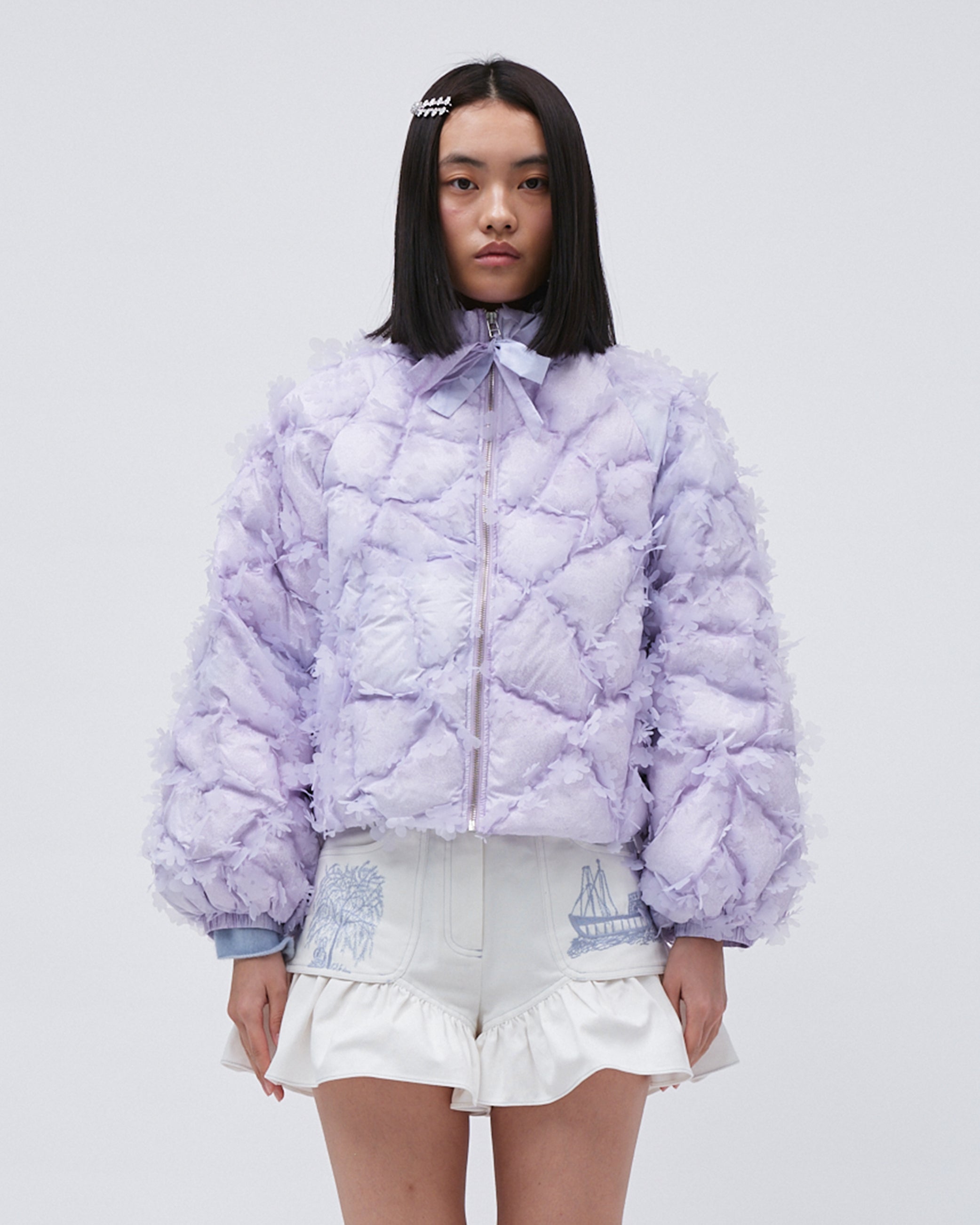 QUILTED LASER-CUT PUFFER BOW JACKET