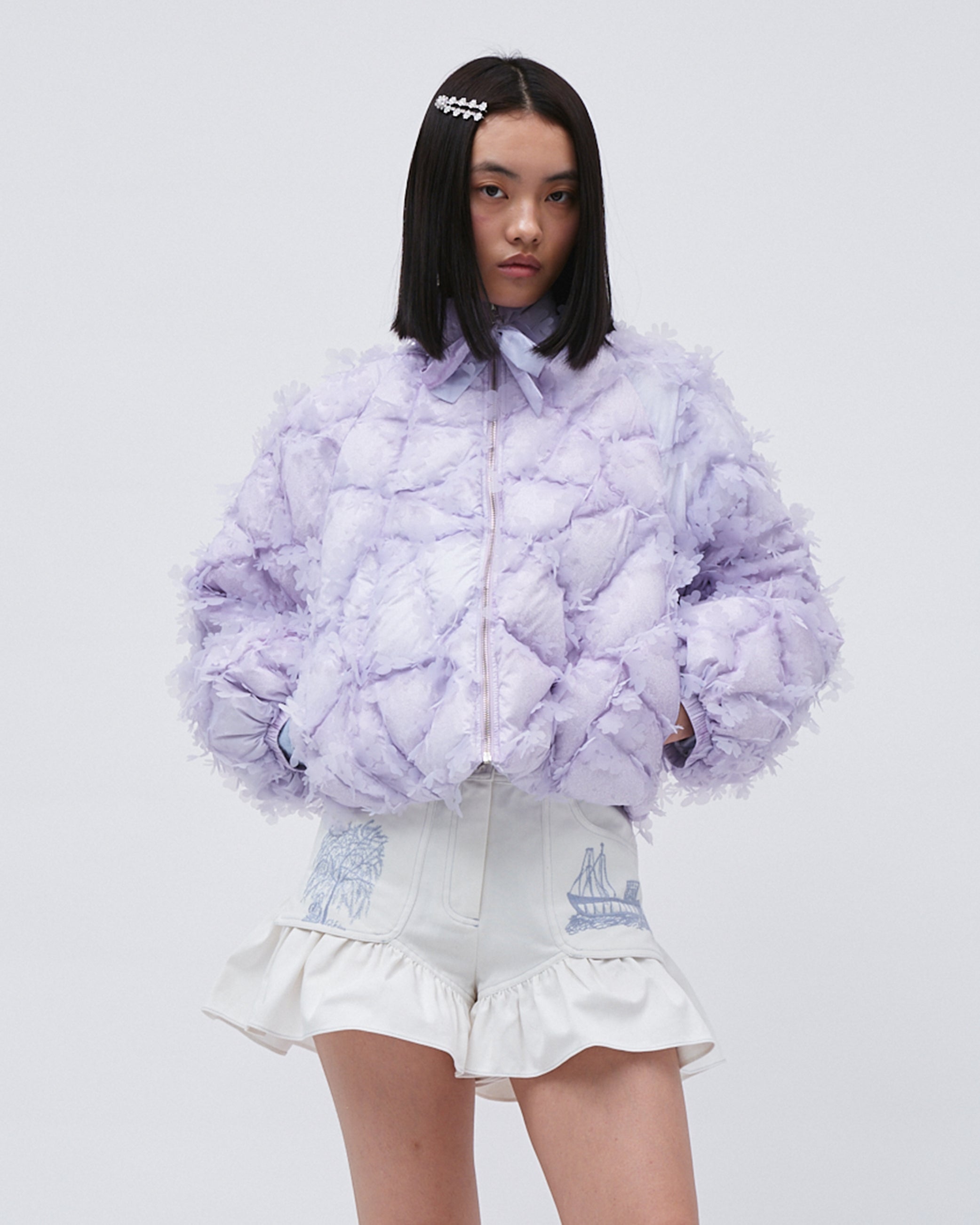 QUILTED LASER-CUT PUFFER BOW JACKET