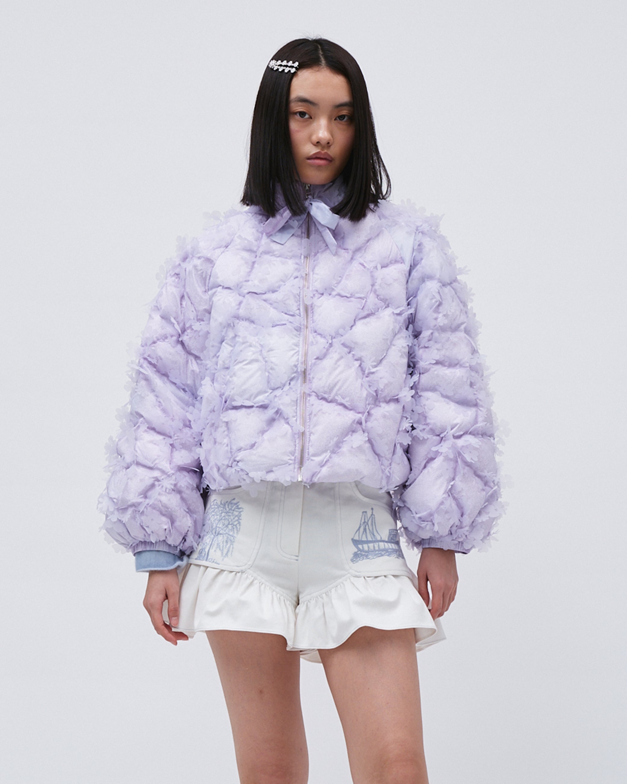 QUILTED LASER-CUT PUFFER BOW JACKET