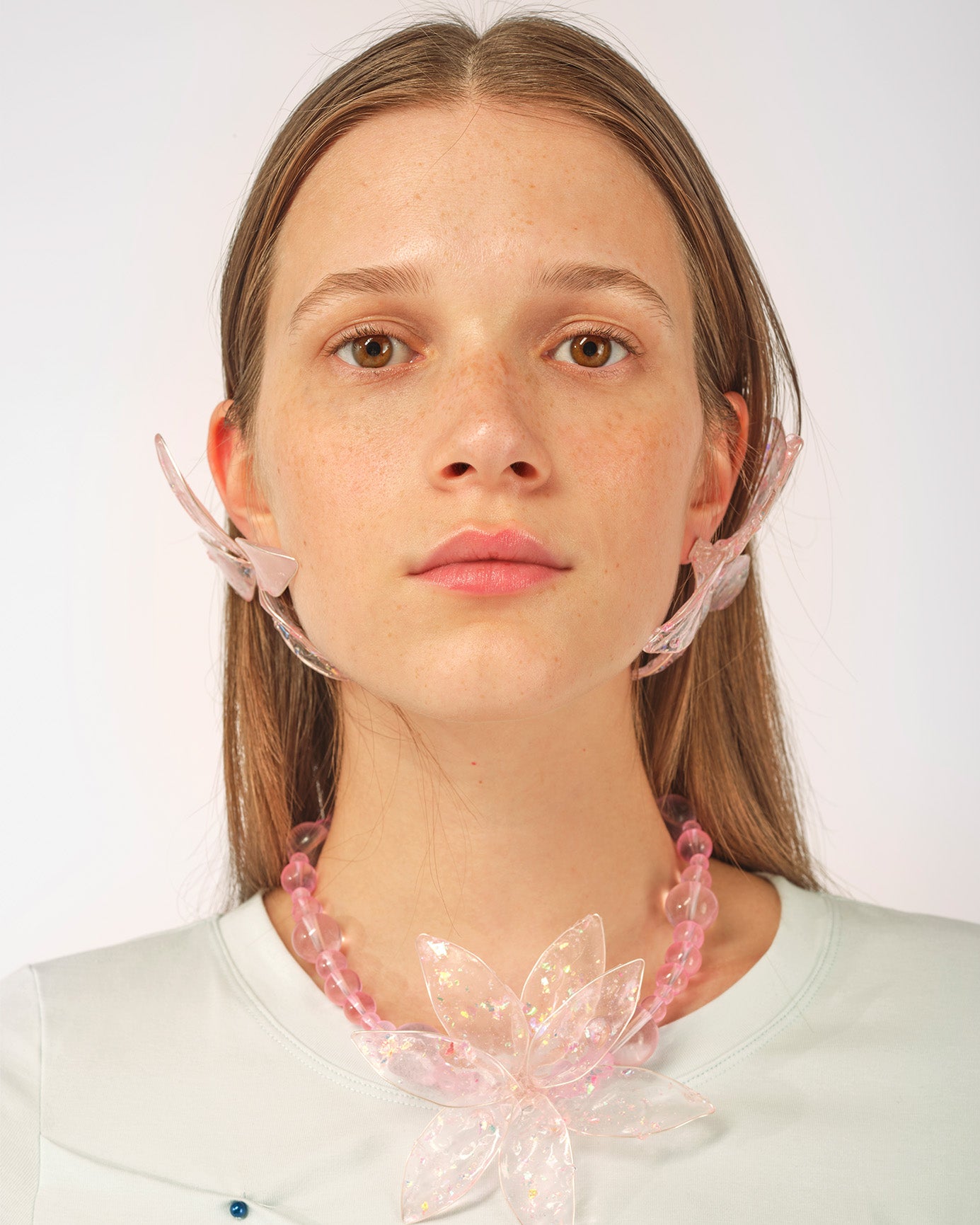 WOMEN GIRL PINK RESIN FLOWER EARRING WITH SILVER BACK STUD