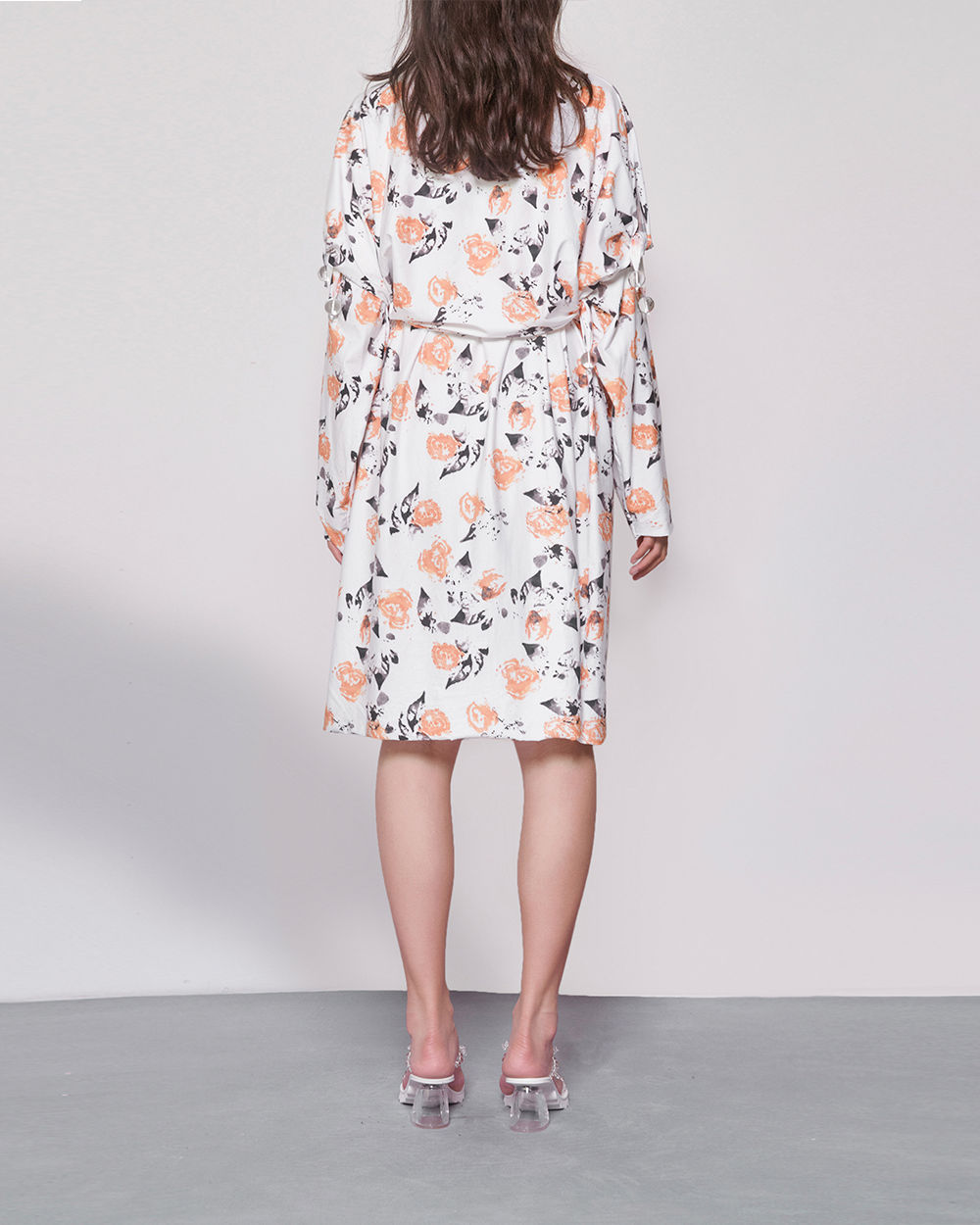 WOMEN GIRL LONG SLEEVE STYLE MIDI ROSE PRINT BUBBLE JERSEY DRESS