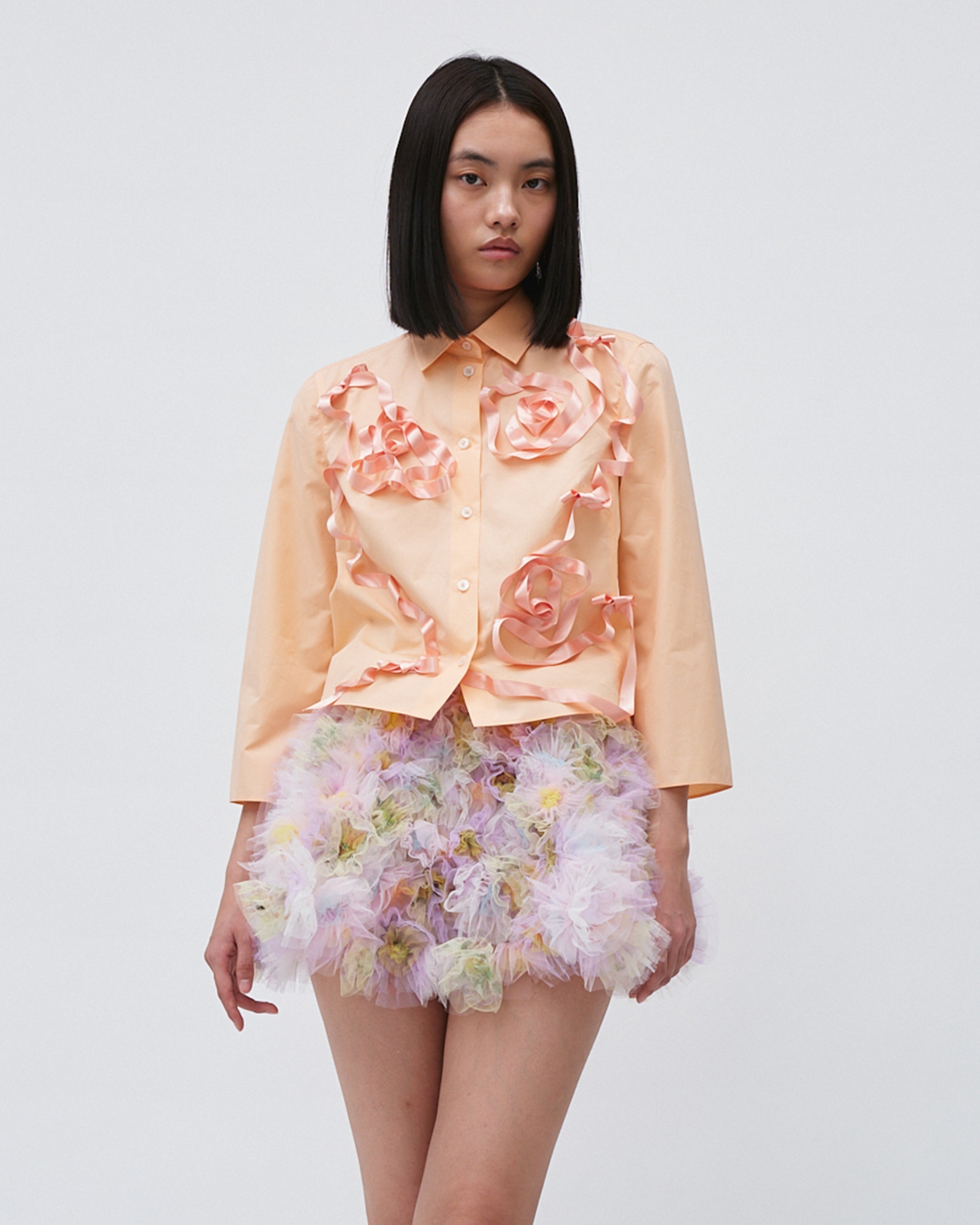 RIBBON FLORAL EMBROIDERED SHIRT