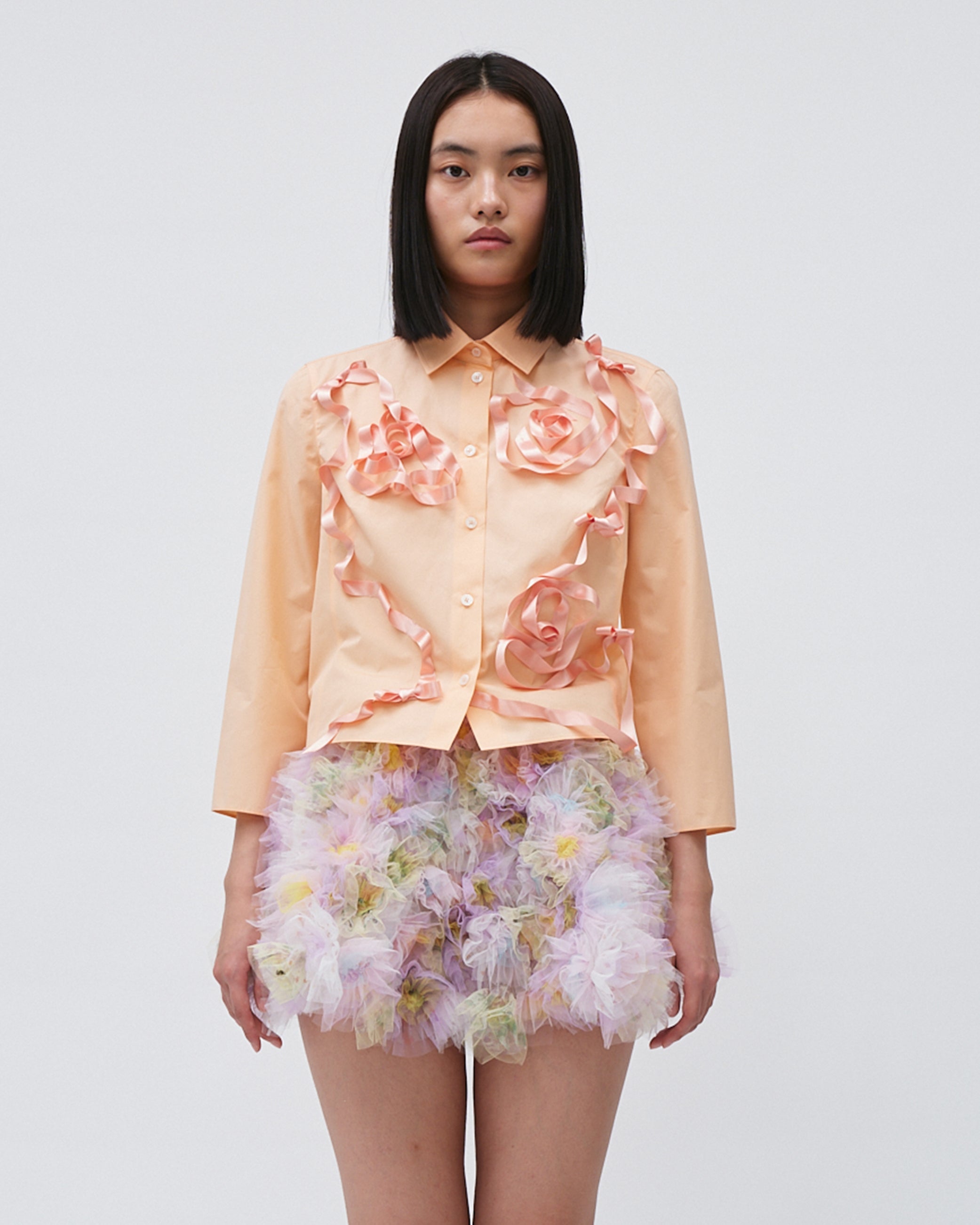 RIBBON FLORAL EMBROIDERED SHIRT
