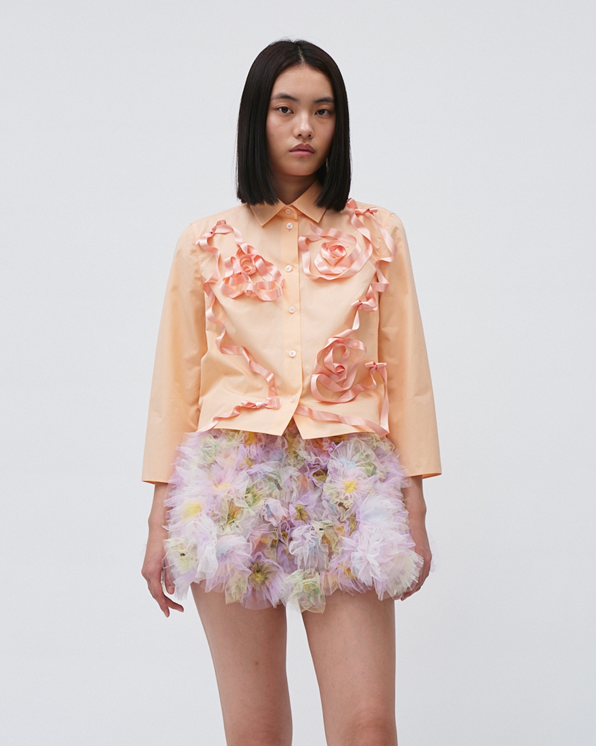 RIBBON FLORAL EMBROIDERED SHIRT