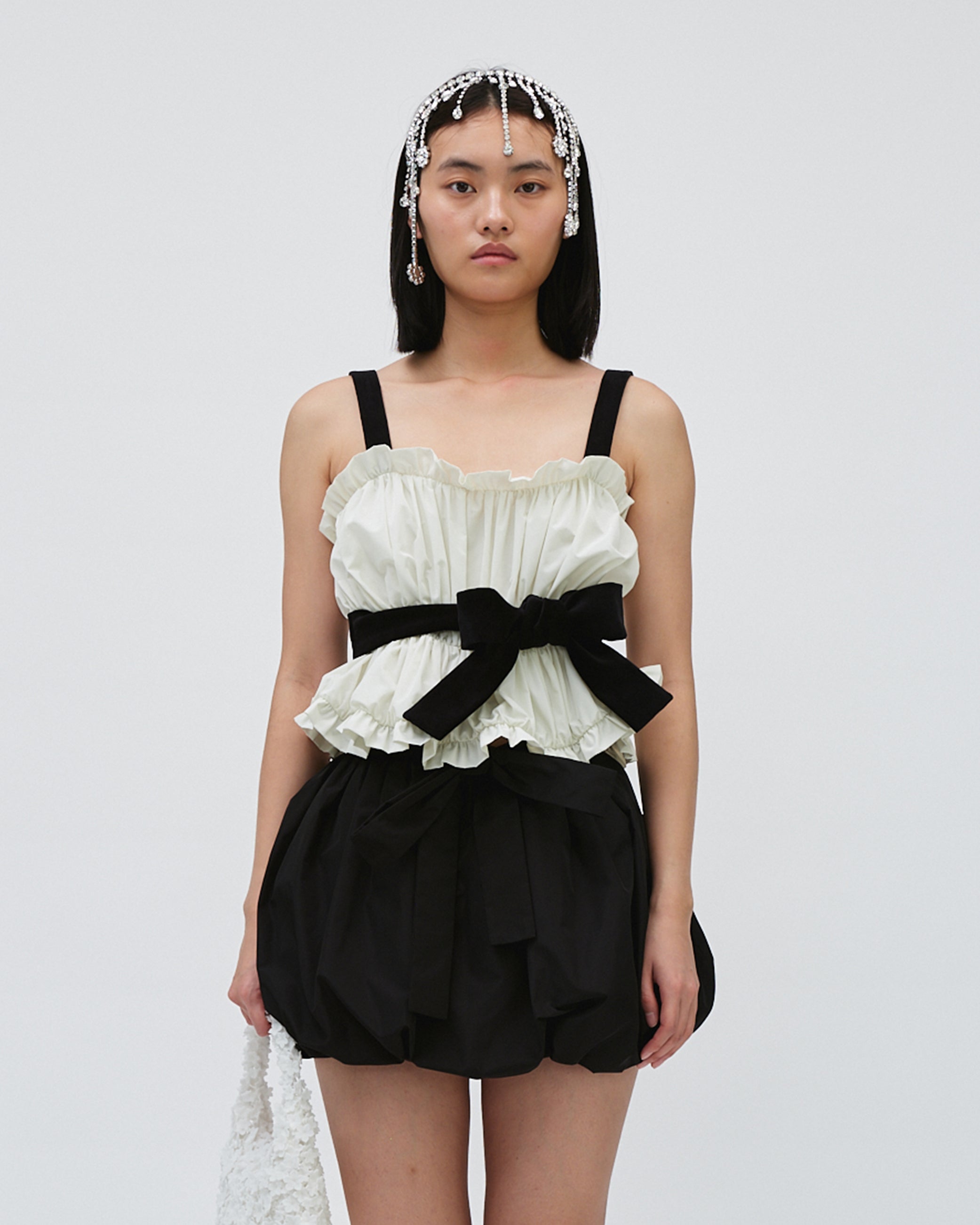 TAFFETA WOMEN GIRL STRAP TOP WHITE TOP ELEGANT 