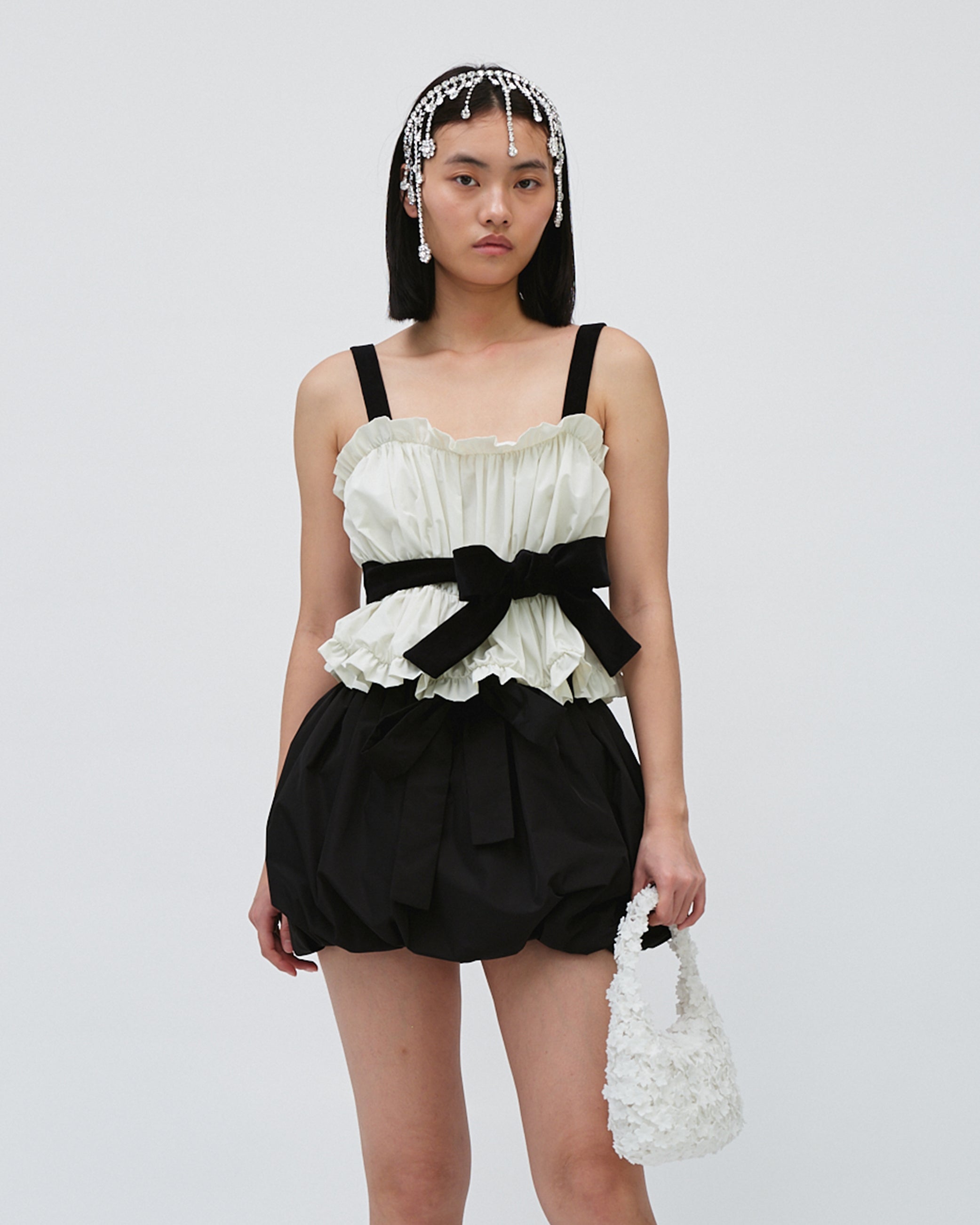 TAFFETA WOMEN GIRL STRAP TOP WHITE TOP ELEGANT 