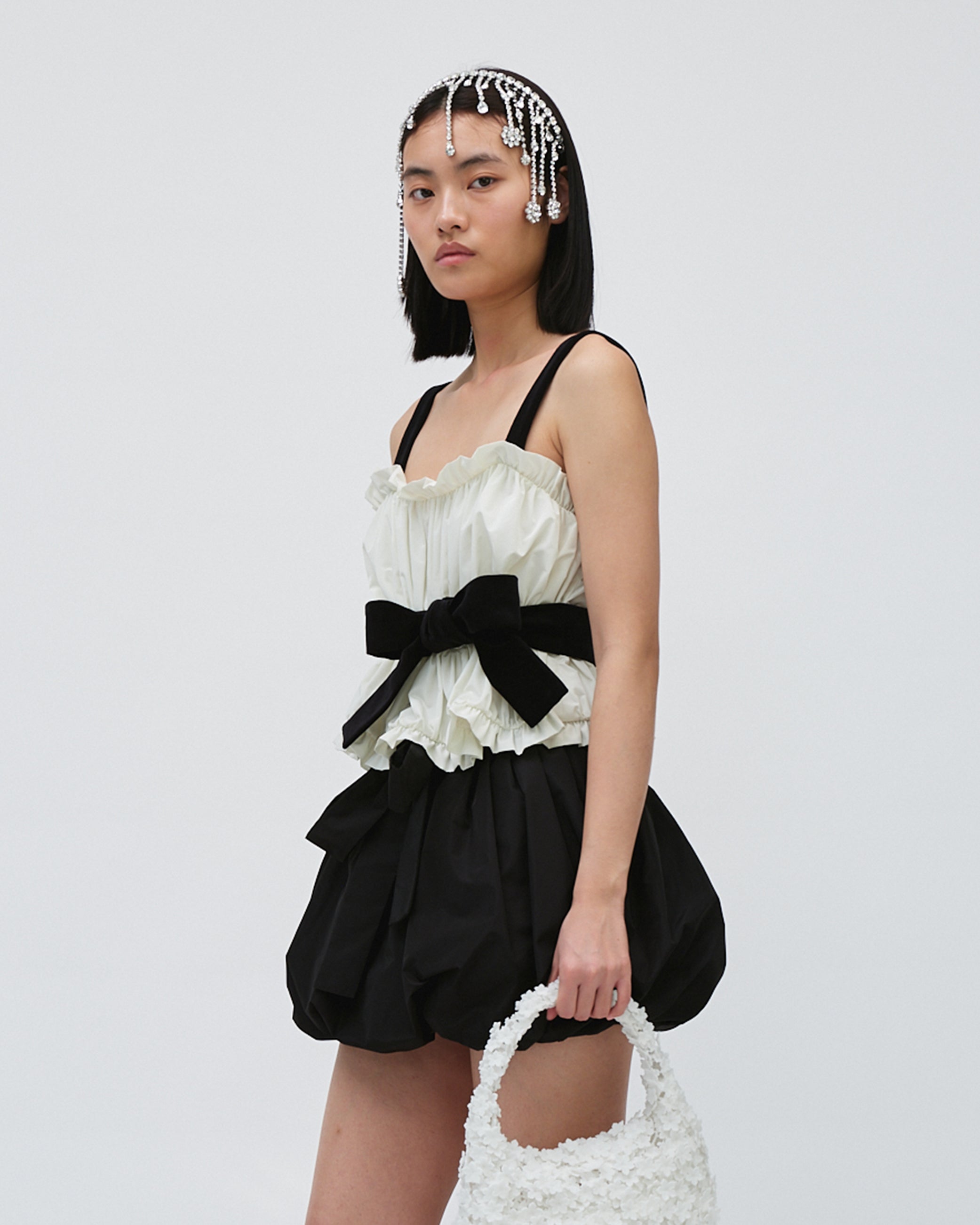 TAFFETA WOMEN GIRL STRAP TOP WHITE TOP ELEGANT 
