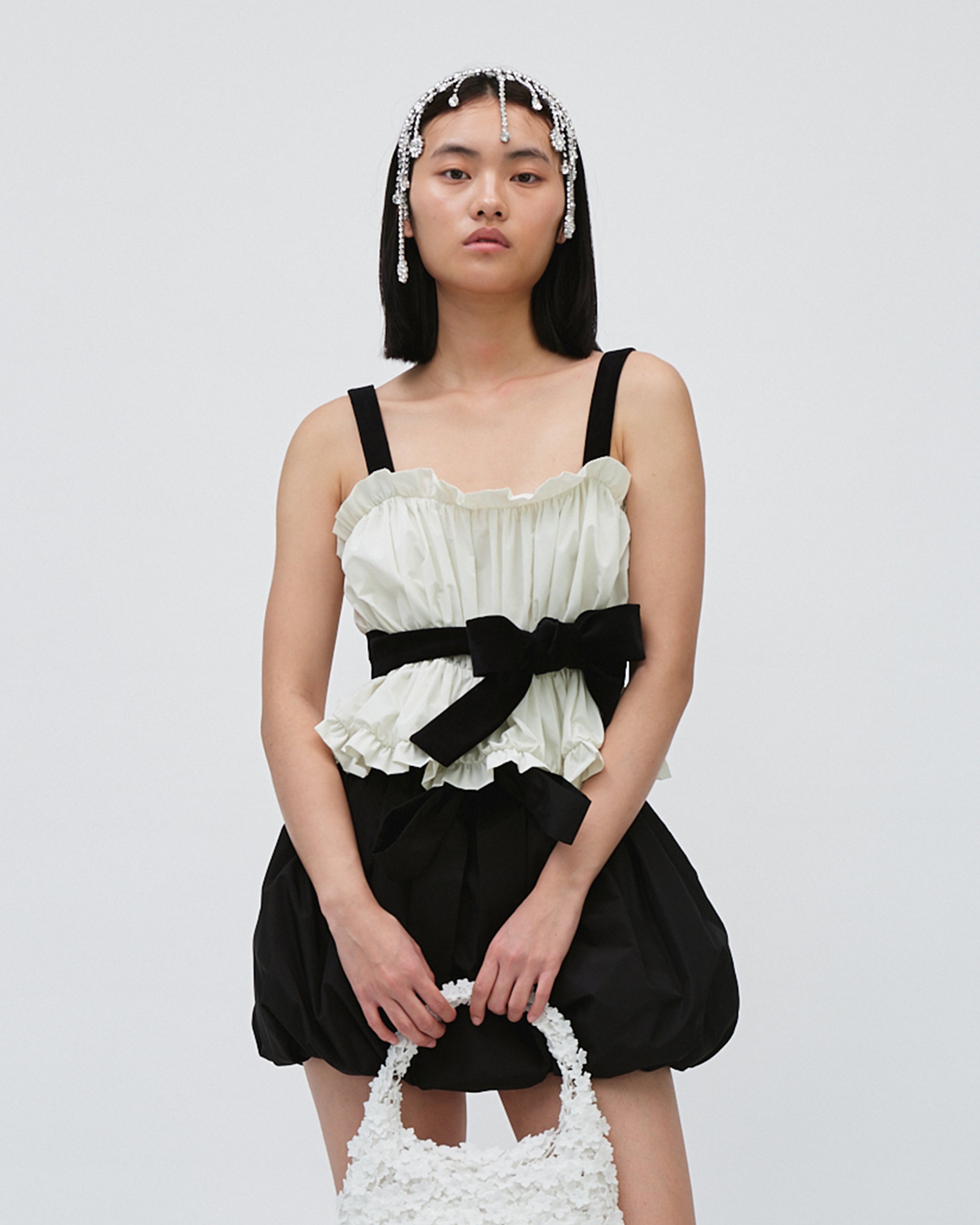TAFFETA WOMEN GIRL STRAP TOP WHITE TOP ELEGANT 