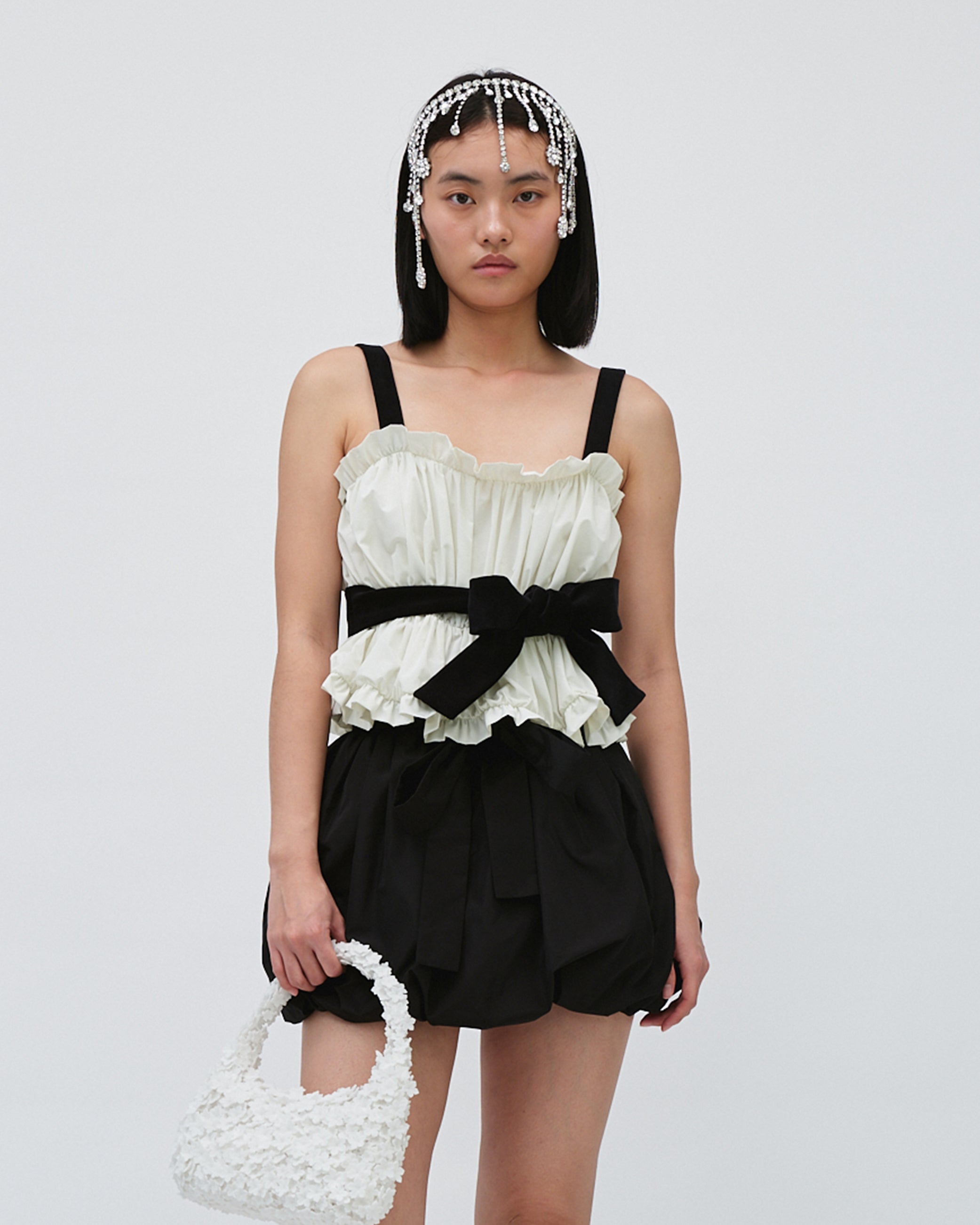 TAFFETA WOMEN GIRL STRAP TOP WHITE TOP ELEGANT 