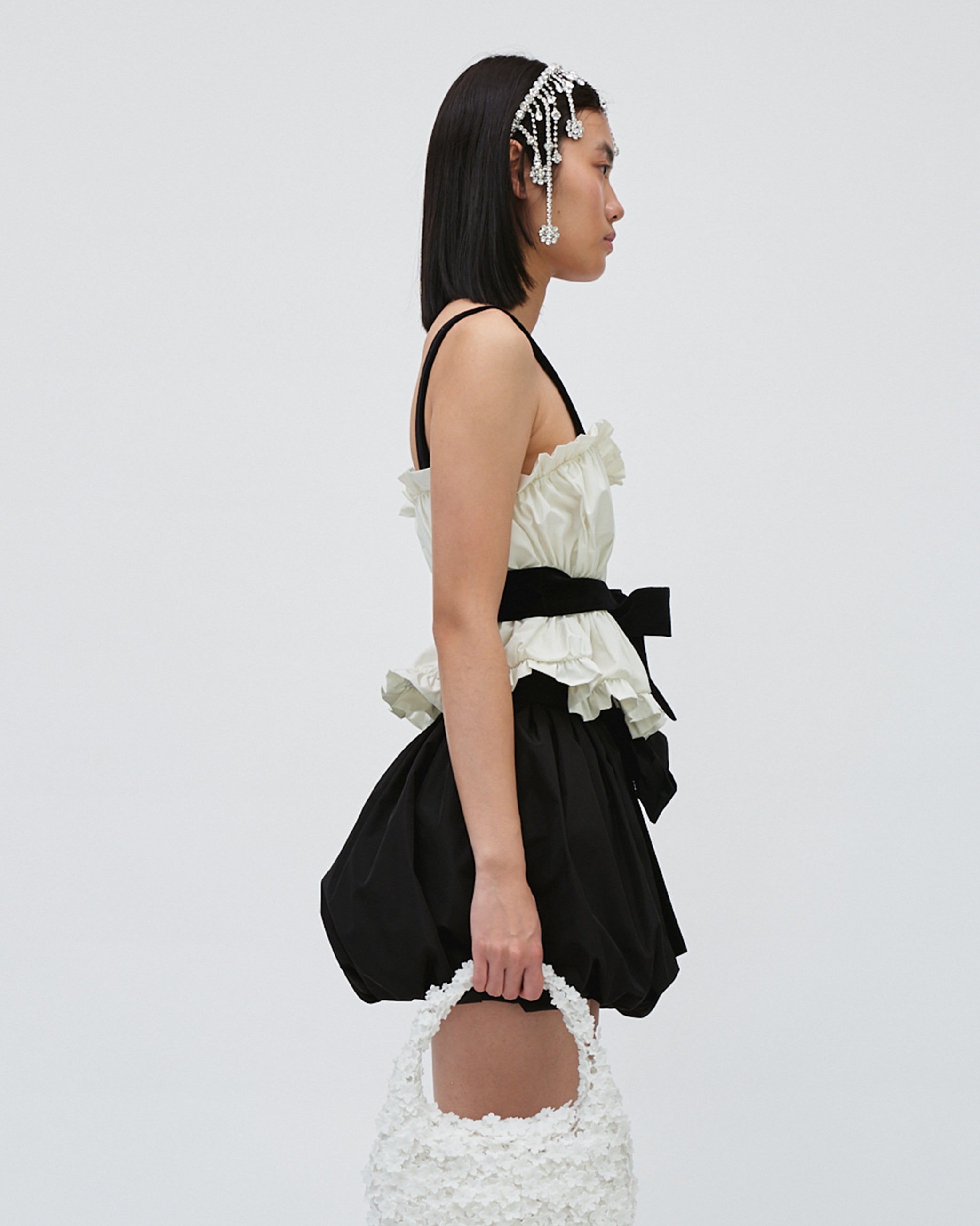 TAFFETA WOMEN GIRL STRAP TOP WHITE TOP ELEGANT 