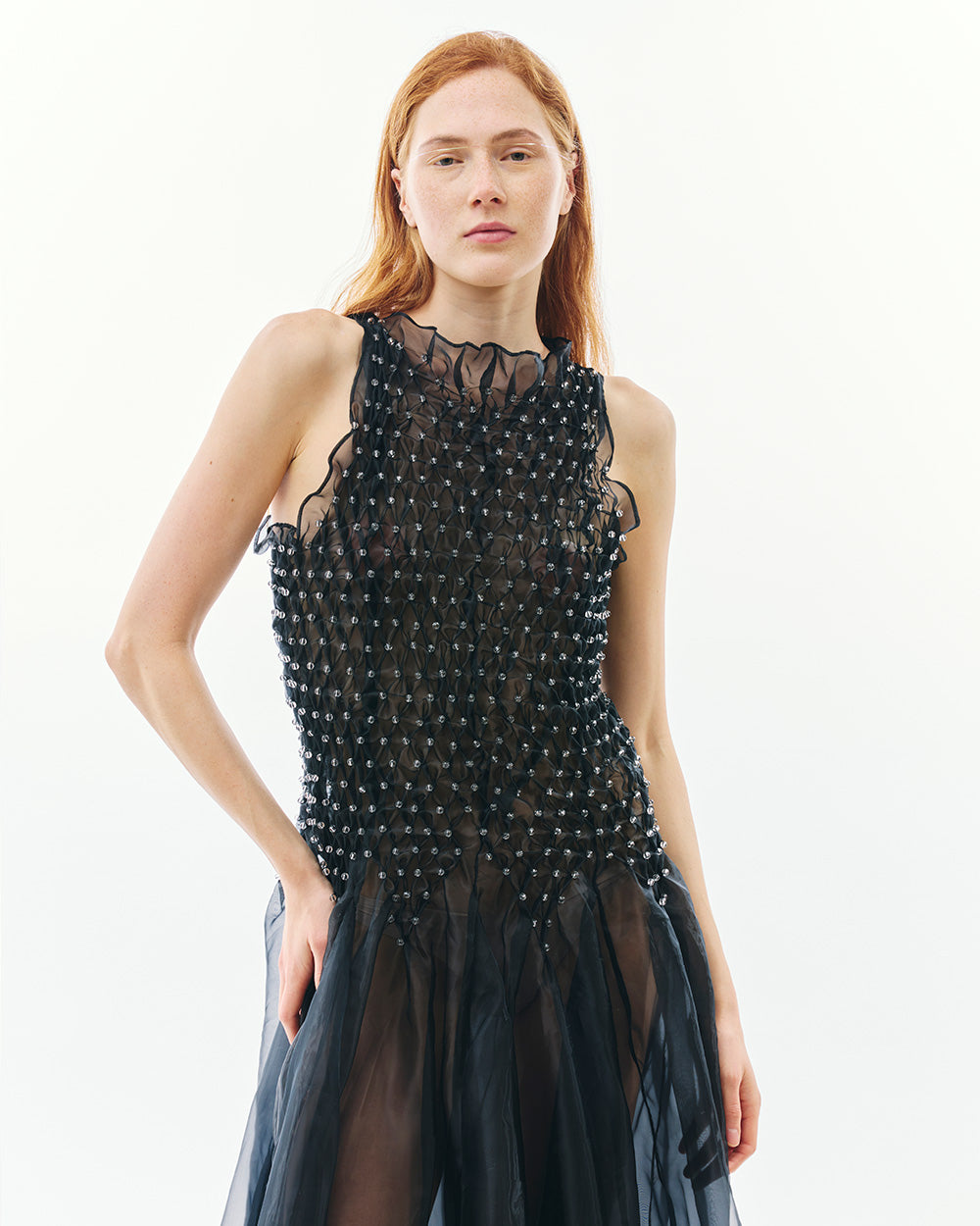 SHEER BUBBLE SMOCKED DRESS SHEER BUBBLE SMOCKED DRESS