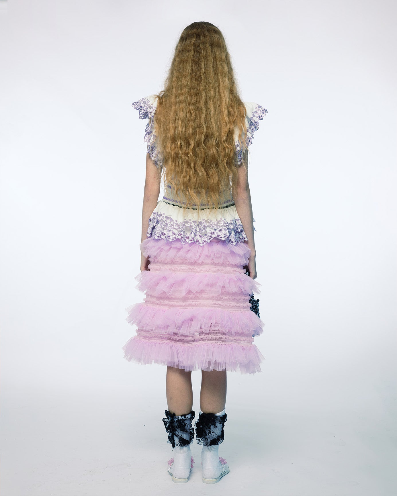 WOMEN PINK SHIRRED TIERED RUFFLE SHEER MIDI SKIRT