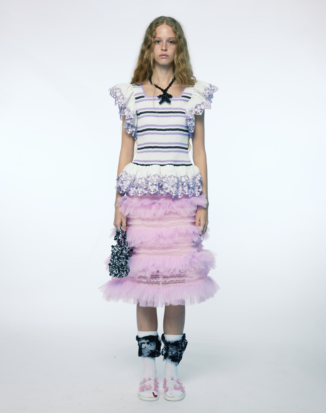 WOMEN PINK SHIRRED TIERED RUFFLE SHEER MIDI SKIRT