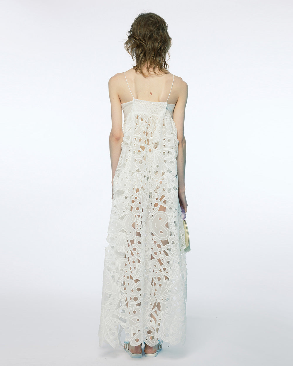 WHITE STRAPPY ANGLAISE BROIDERY DRESS WEDDING BRIDAL EVENING DRESS