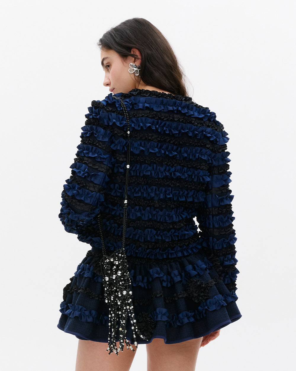 SUSANFANGGATHEREDRIBBONBOWJACKETDARKNAVYback