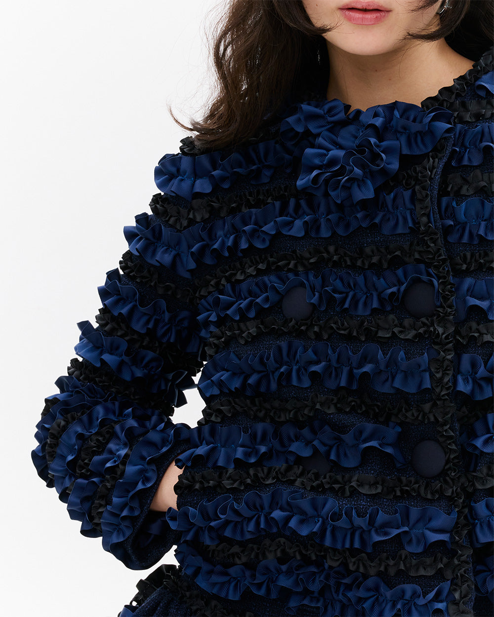 SUSANFANGGATHEREDRIBBONBOWJACKETDARKNAVYdetails