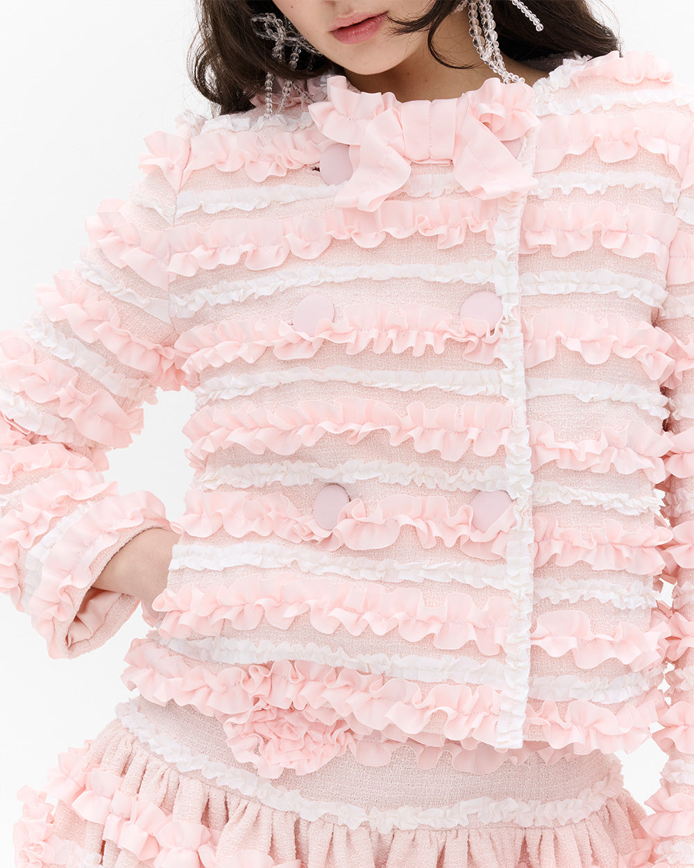 SUSANFANGGATHEREDRIBBONBOWJACKETPINKfrontdetails