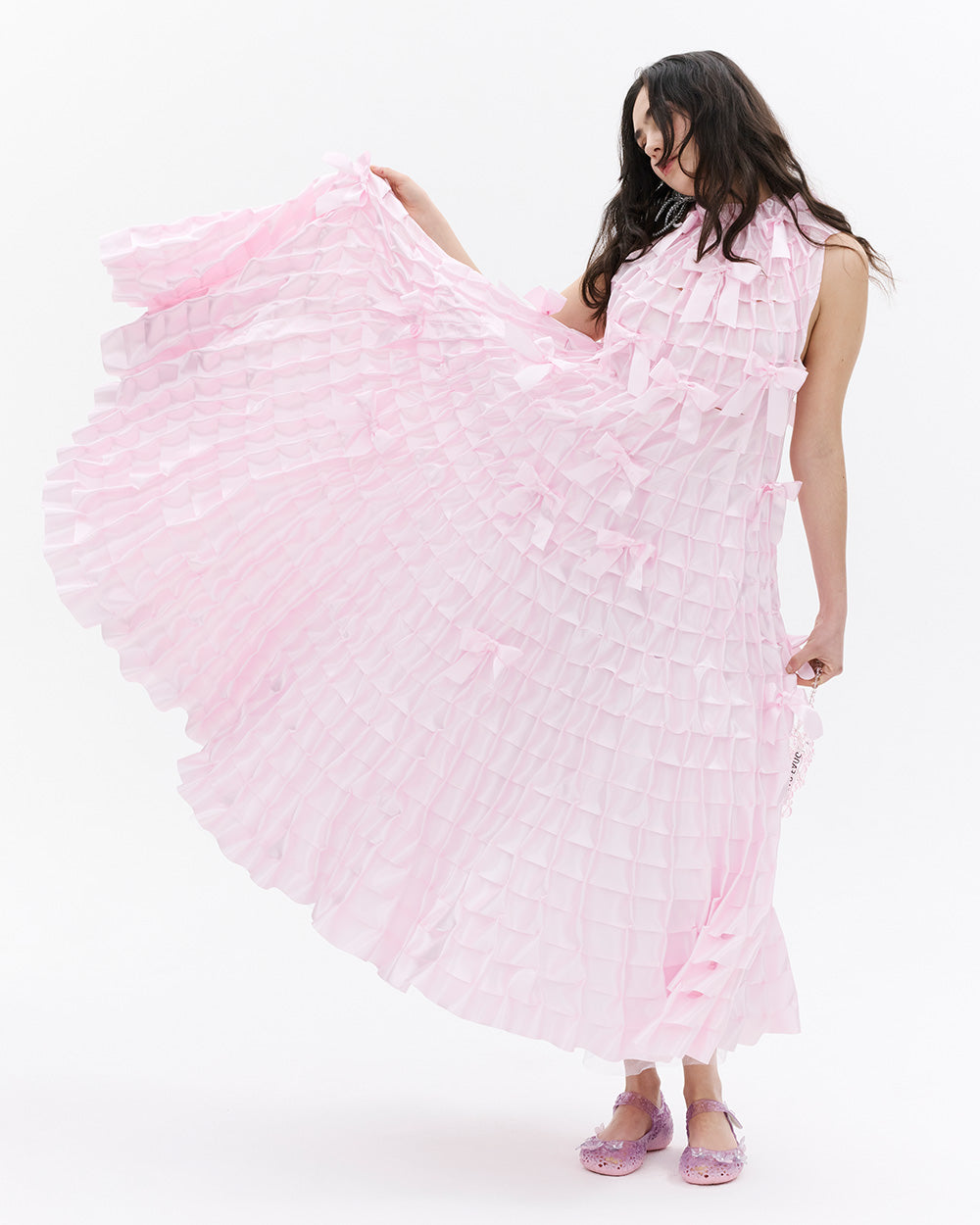 SUSANFANGGATHEREDRIBBONBOWMAXIDRESSside