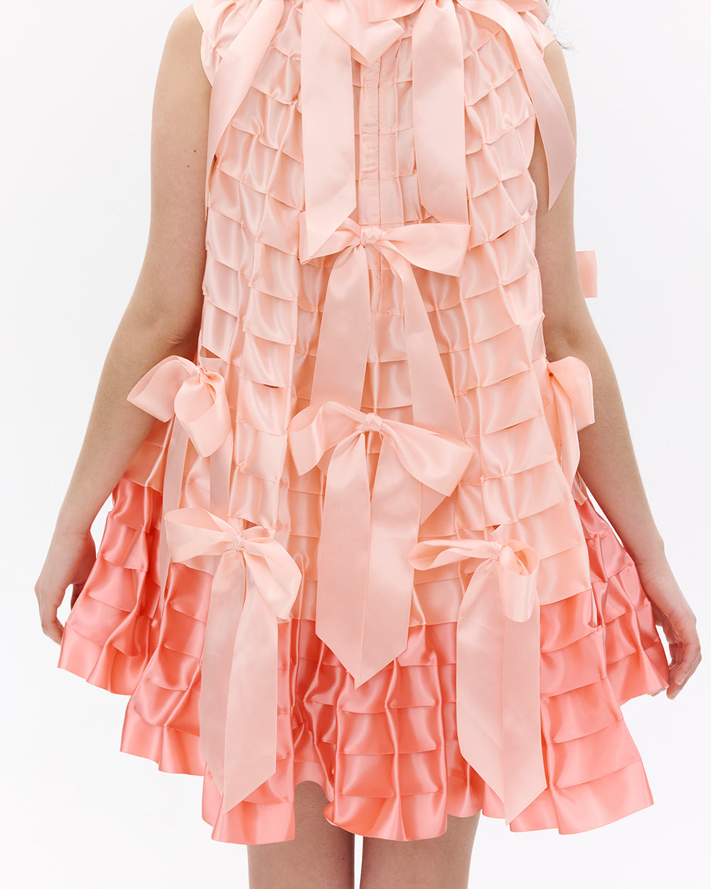 GATHERED RIBBON BOW MINI DRESS