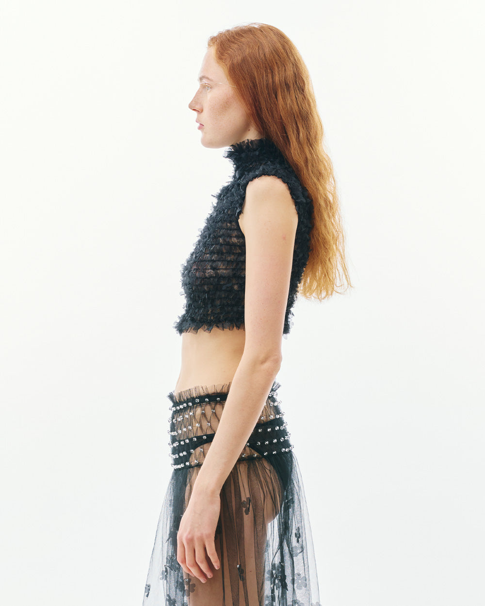 SUSANFANGLASER-CUTFLOWERGATHEREDCROPTOPBLACKLEFT
