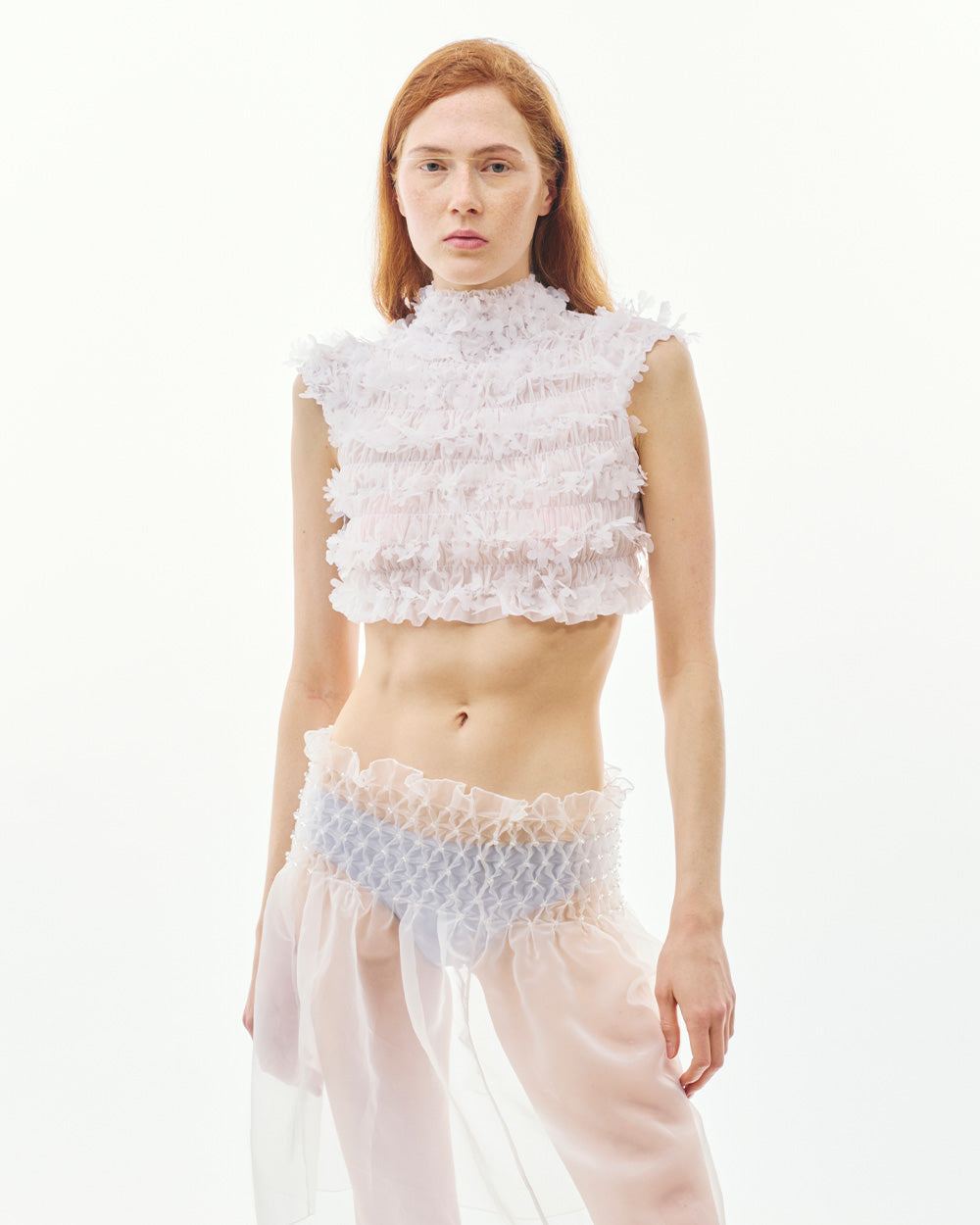 SUSANFANGLASER-CUTFLOWERGATHEREDCROPTOPWHITEFRONT