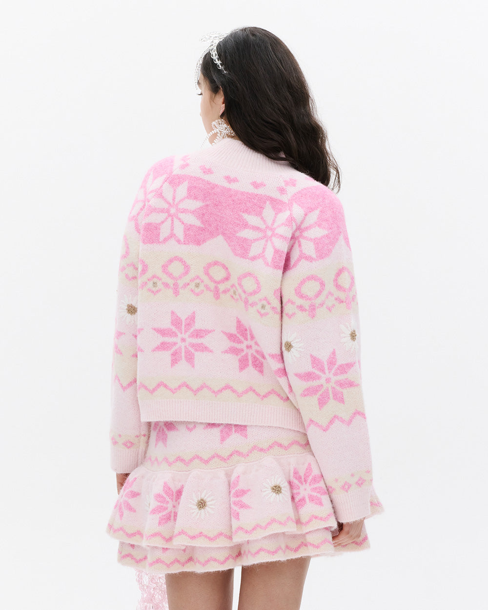 SUSANFANGRECYCLEDJACQUARDKNITCARDIGANPINKback
