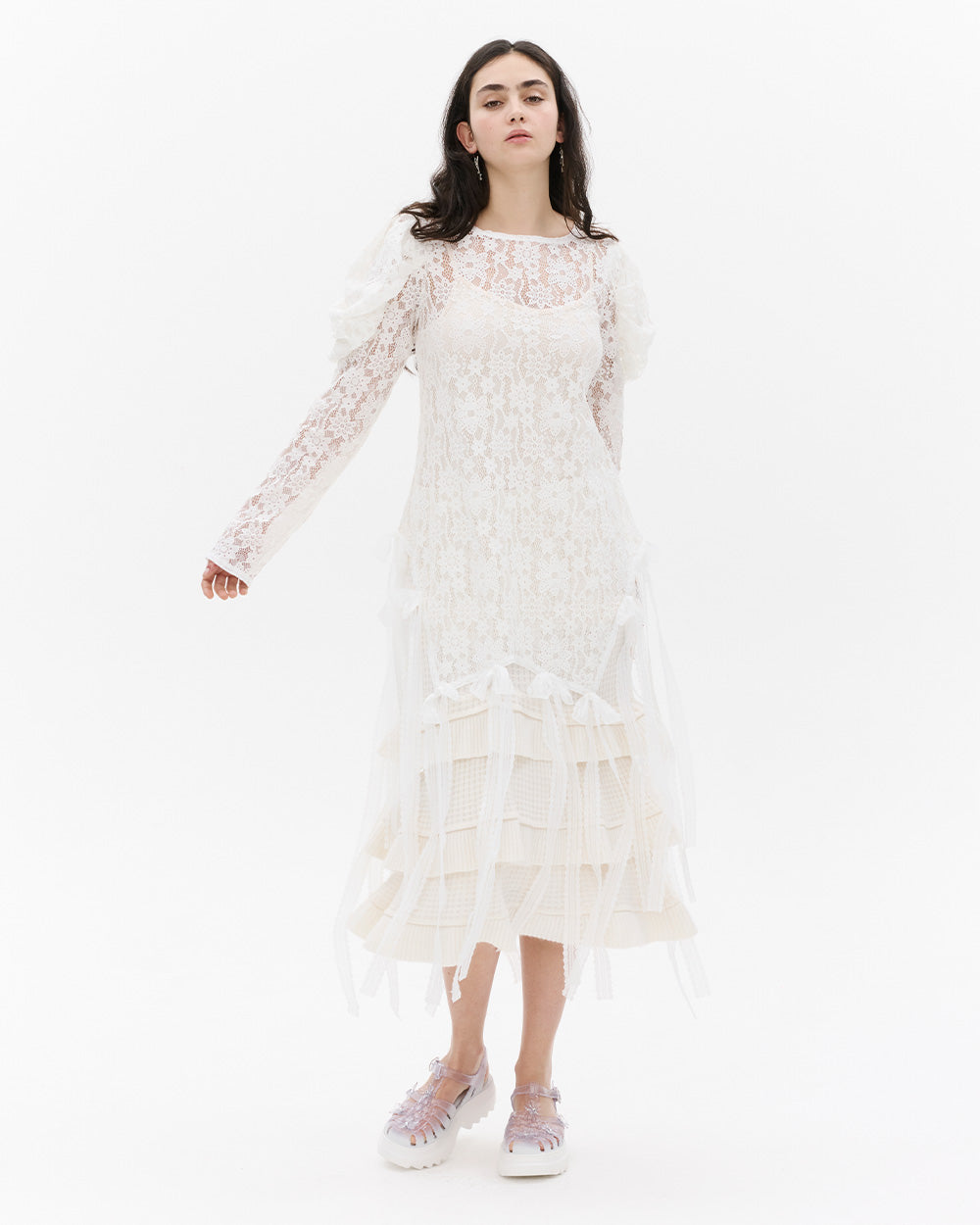 RIBBON BOW FLOWER LACE DRESS