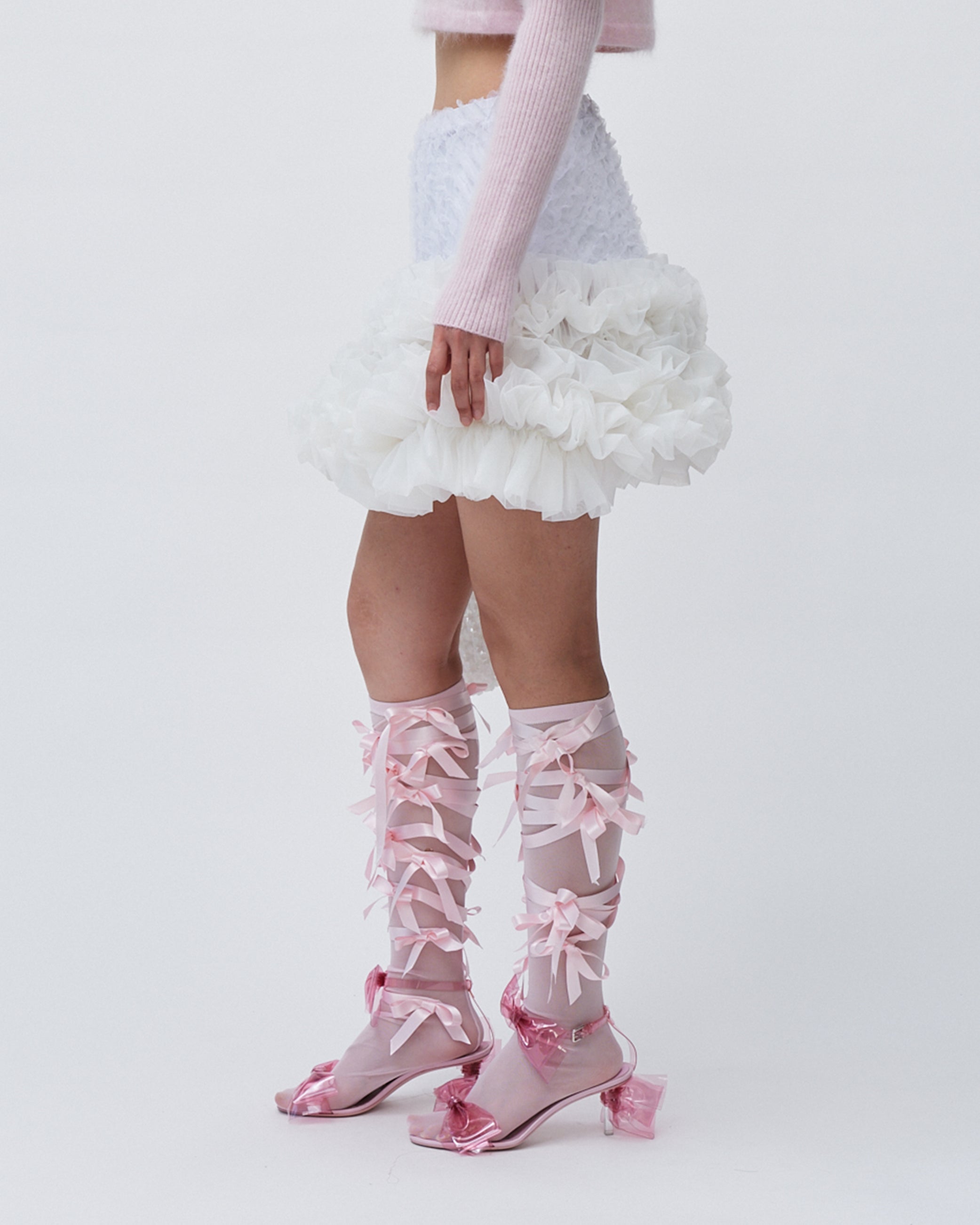 WOMENS MINI SKIRT SMOCKING AND RUFFLE SKIRT WITH ELASTIC WAISTBAND WHITE 