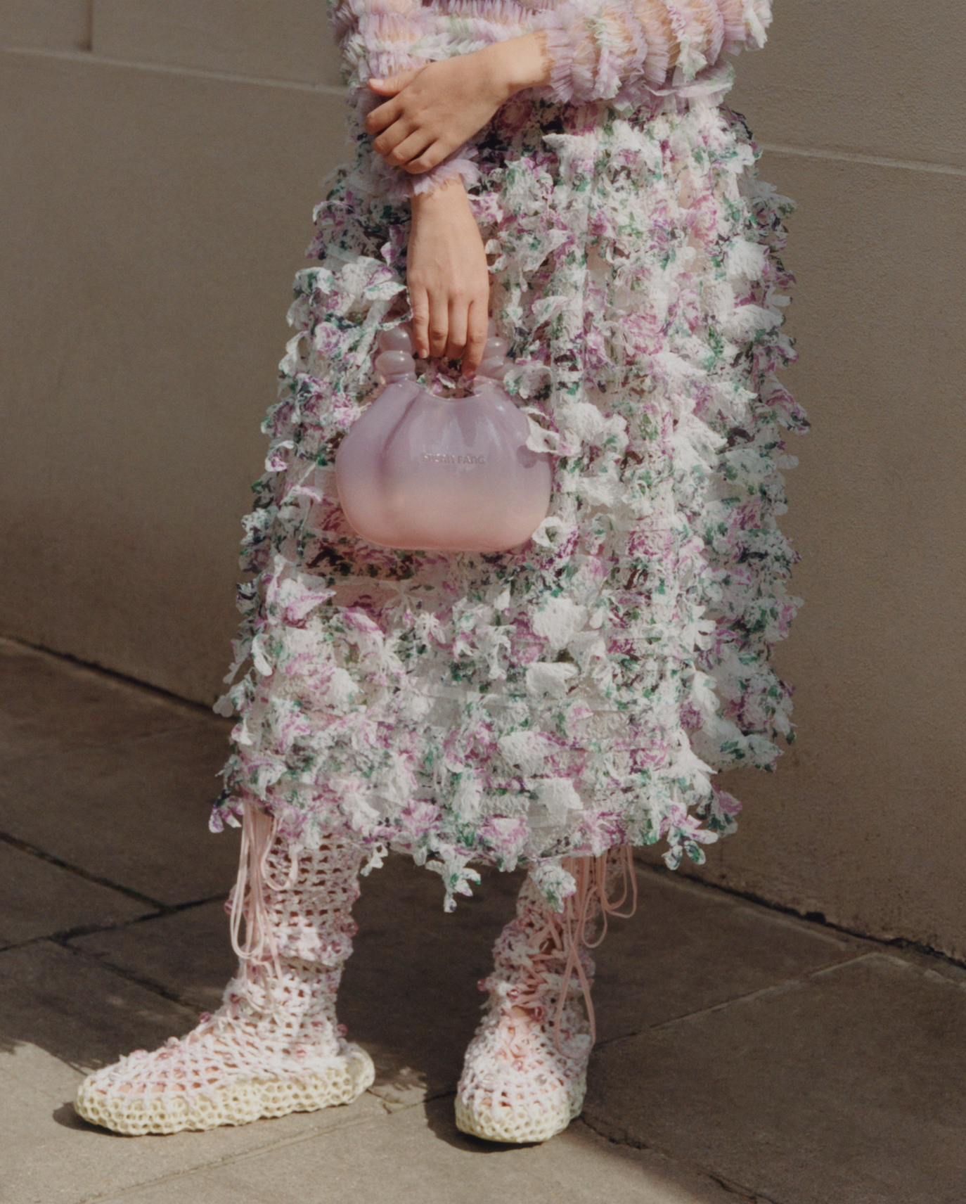 TEXTURED FLOWER SKIRT / LASER CUT MULTI-COLOURED PRINTED MOTIFS MIDI LENGTH SKIRT