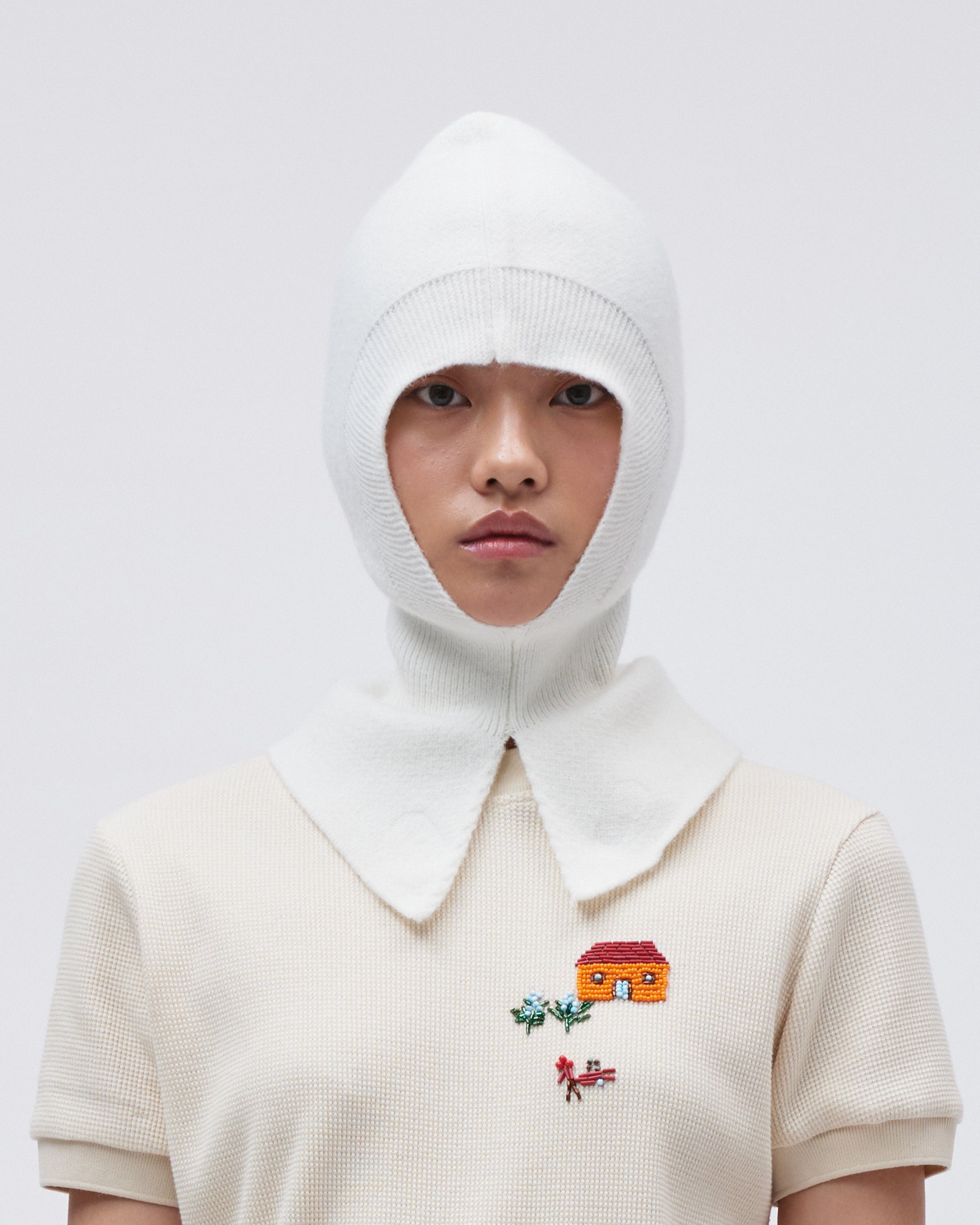 WOMENS GIRLS KNIT BALACLAVA HOOD SNOOD IN WHITE