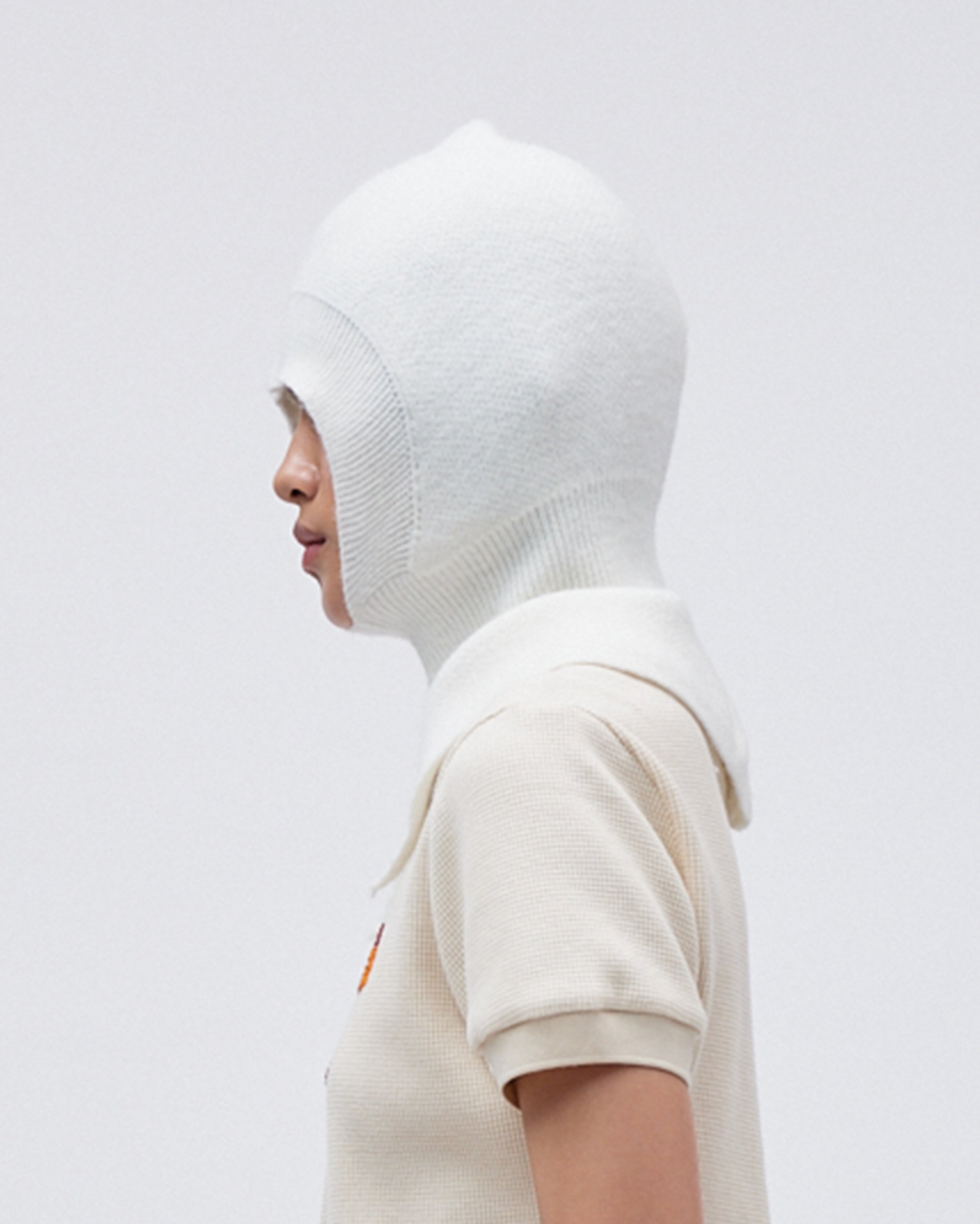 WOMENS GIRLS KNIT BALACLAVA HOOD SNOOD IN WHITE