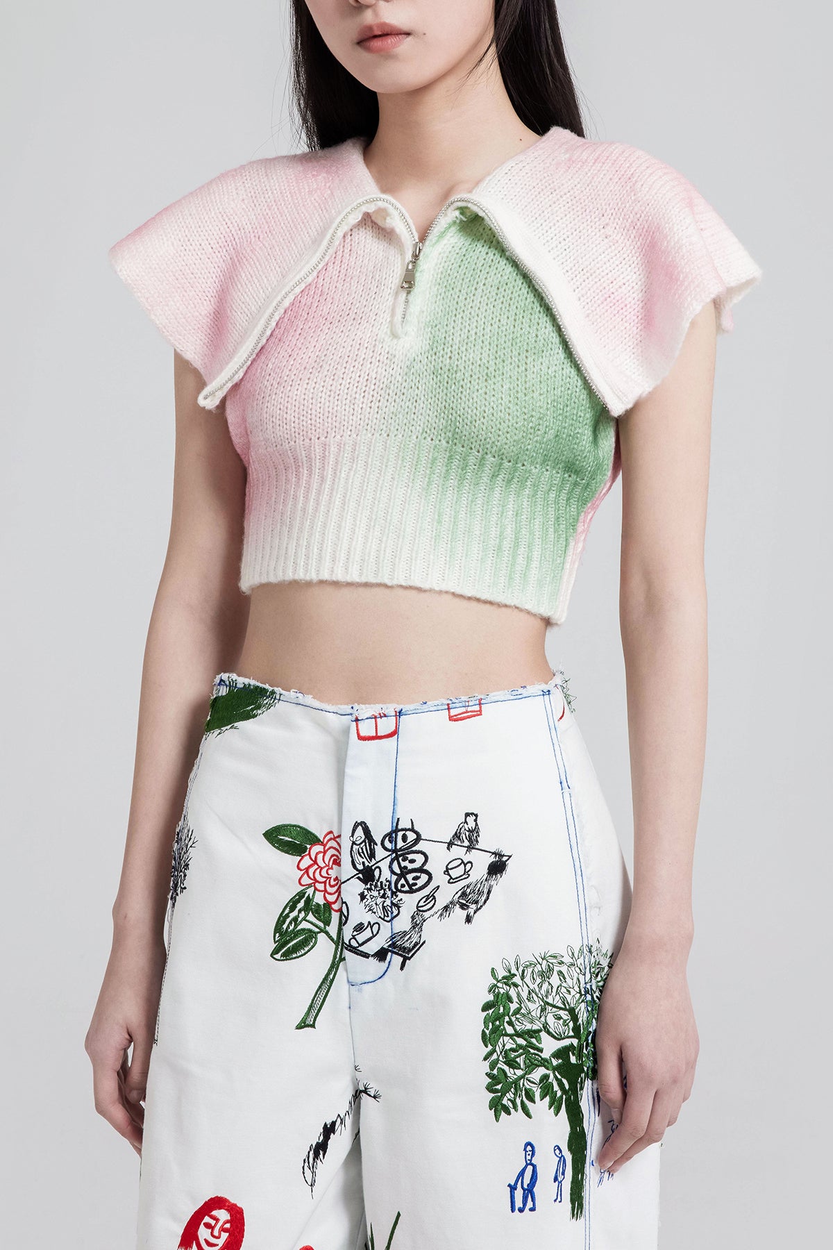 Knit Wide Collar Crop Top