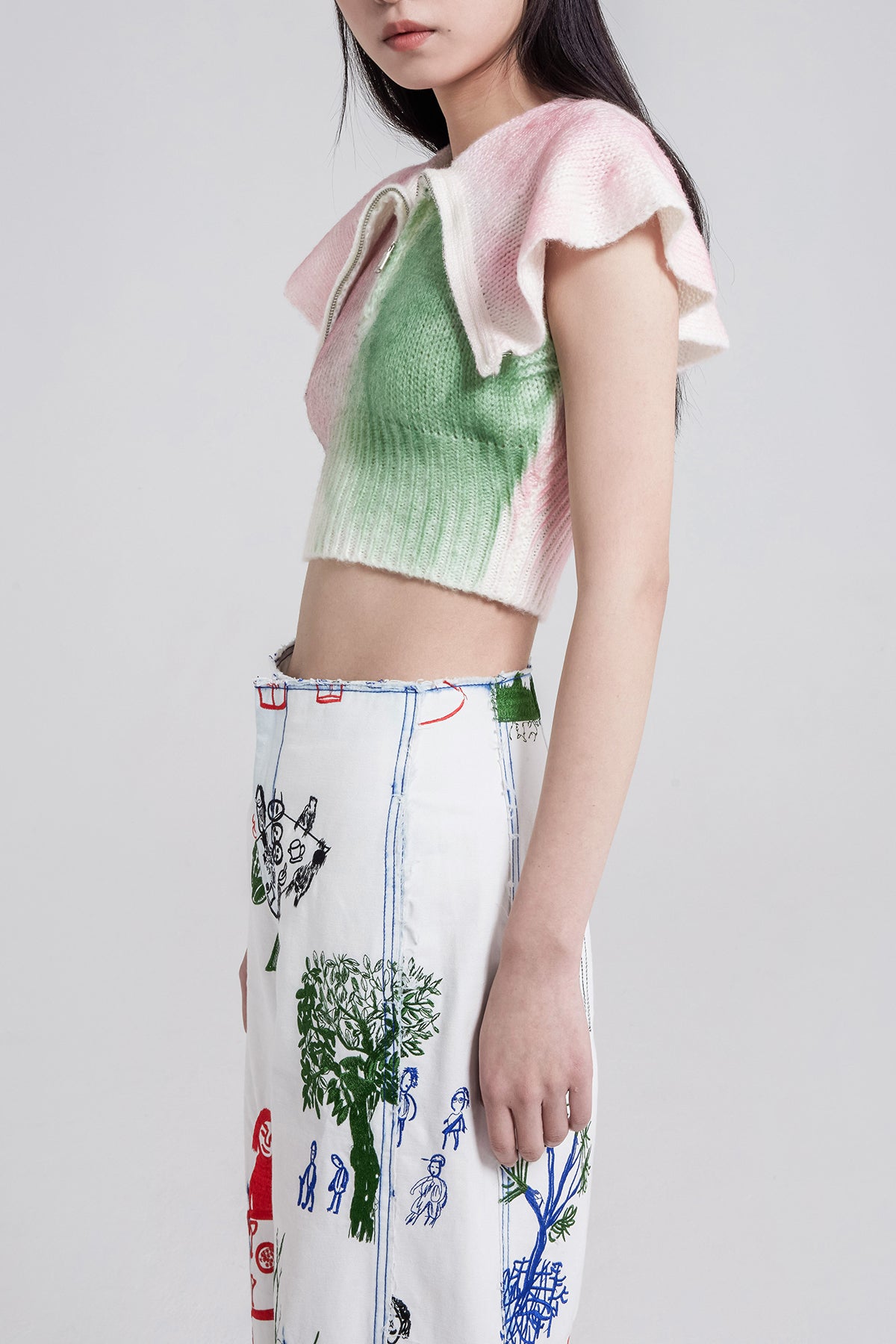 Knit Wide Collar Crop Top