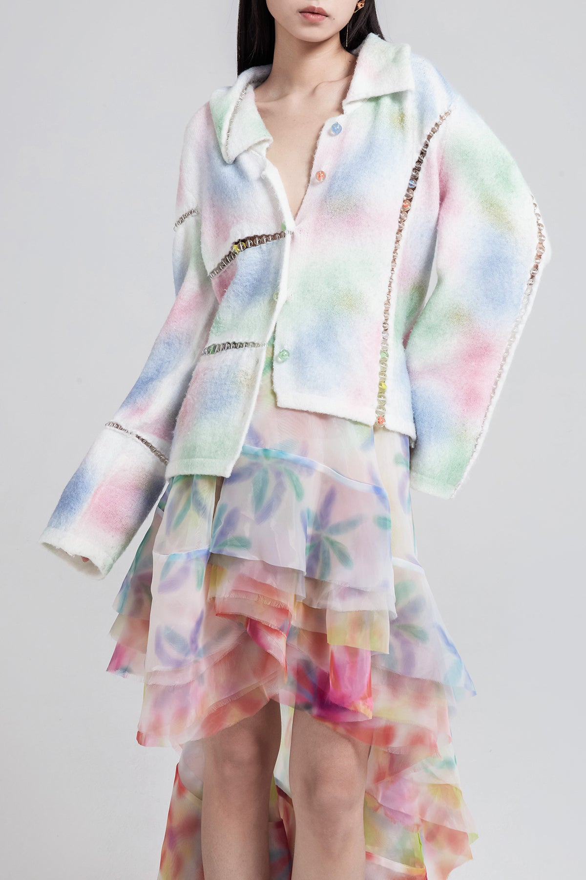 Pastel Bubble Slit Cardigan