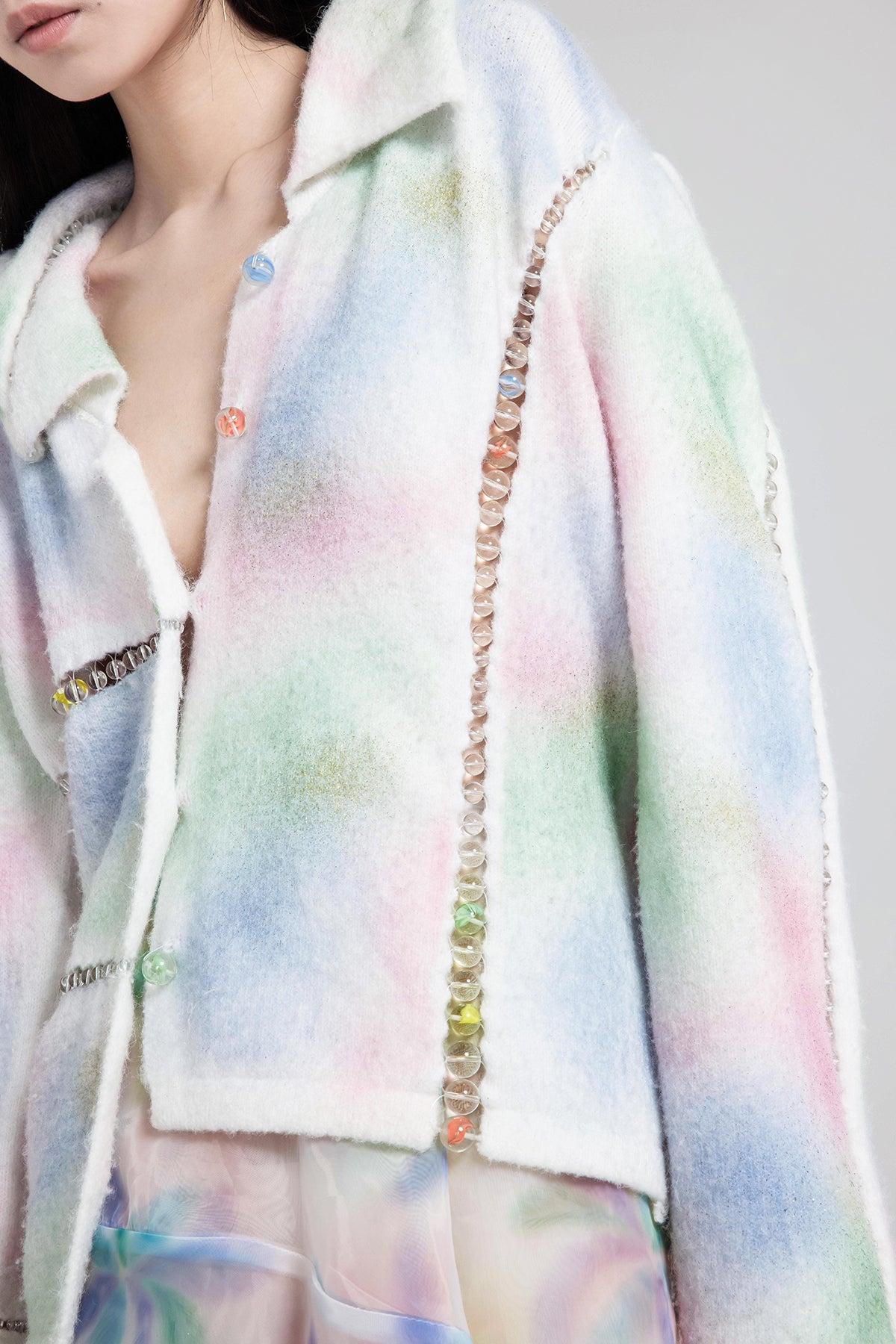 Pastel Bubble Slit Cardigan