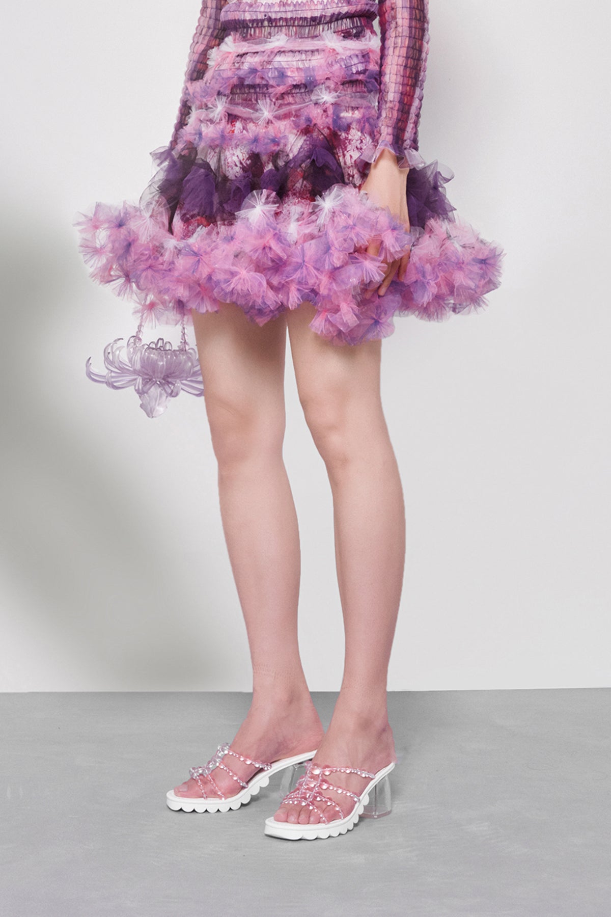 WOMEN GIRL SHORT FLOWY PURPLE AIR FLOWER MINI SKIRT