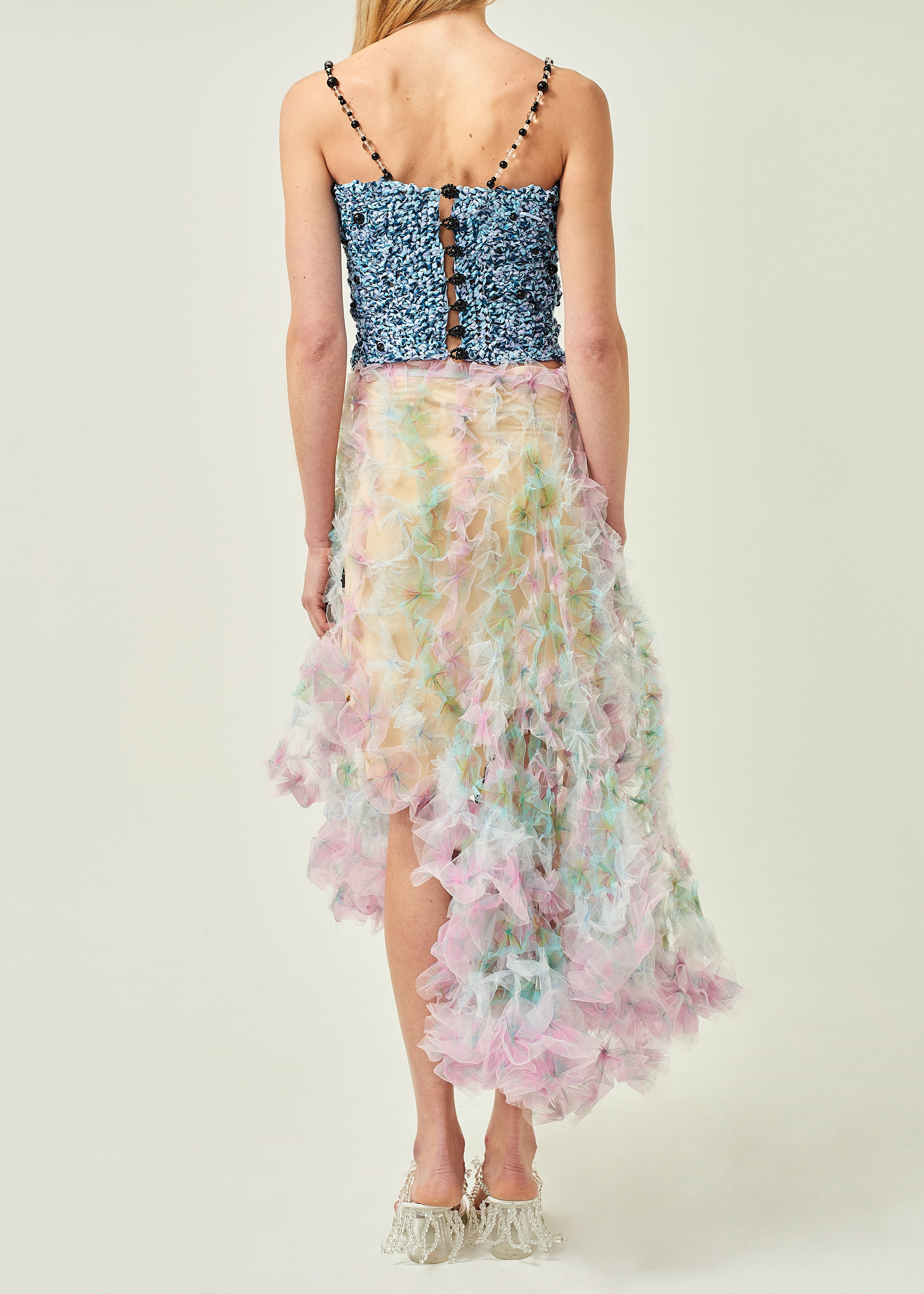 WOMEN PINK PASTEL MIDI AIR FLOWER PETAL SKIRT