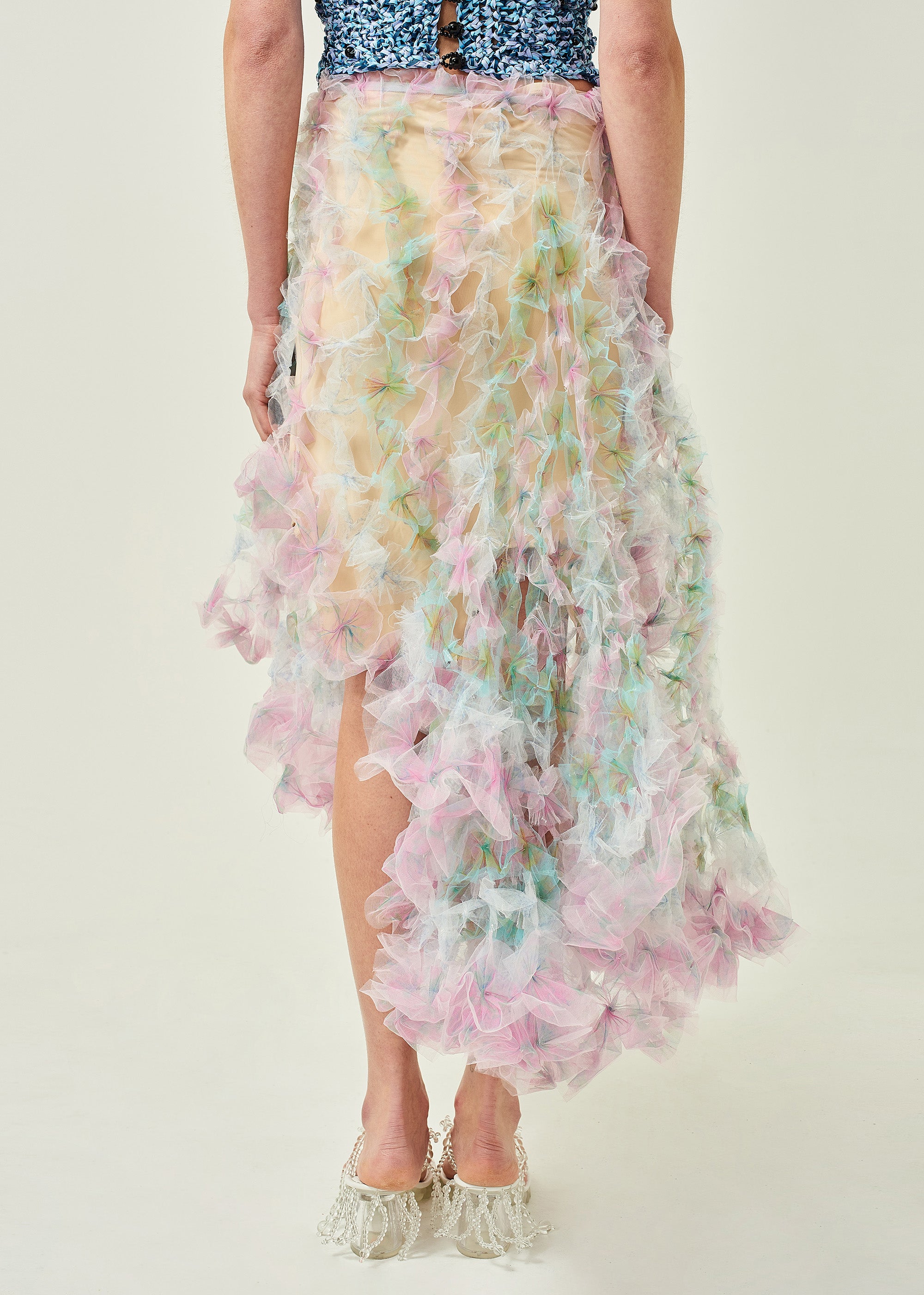 WOMEN PINK PASTEL MIDI AIR FLOWER PETAL SKIRT