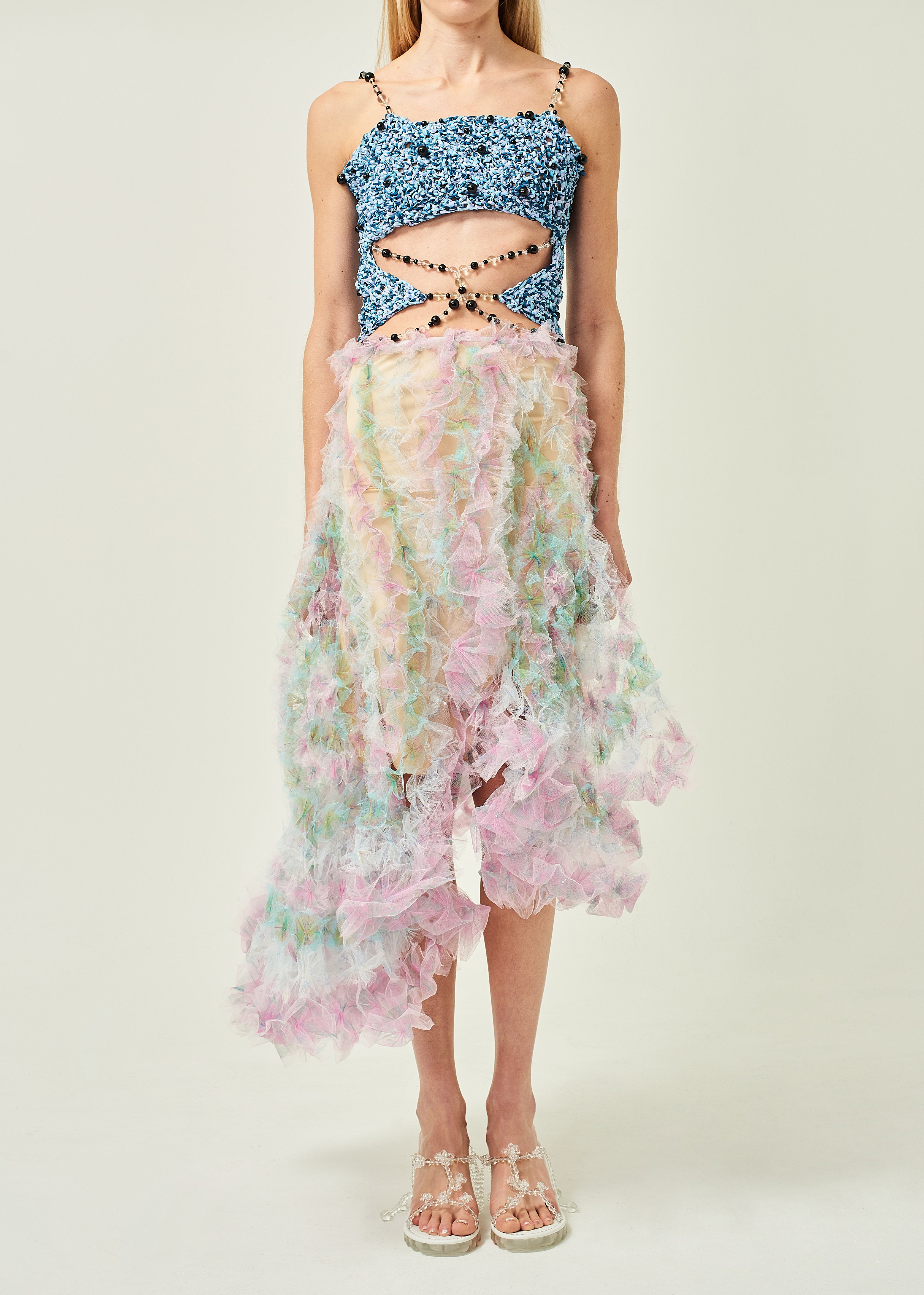 WOMEN PINK PASTEL MIDI AIR FLOWER PETAL SKIRT