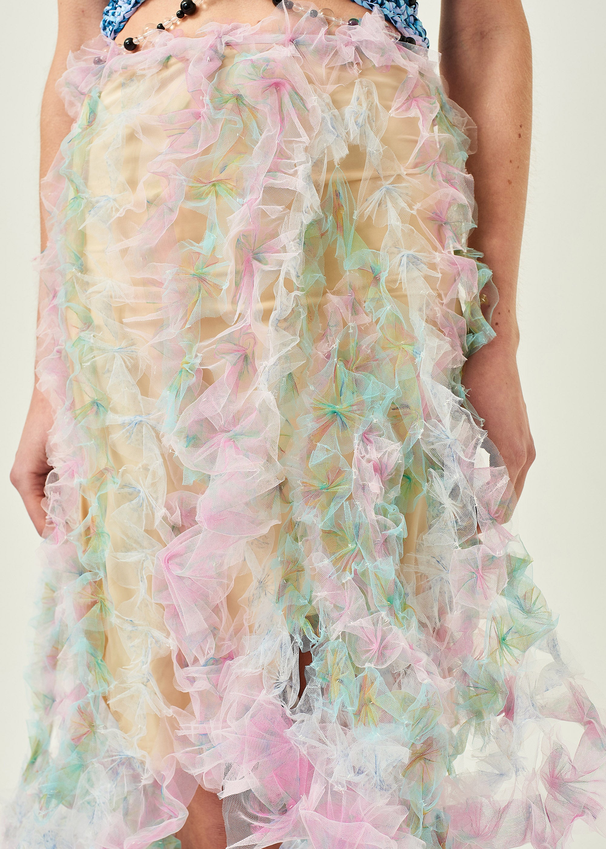 WOMEN PINK PASTEL MIDI AIR FLOWER PETAL SKIRT