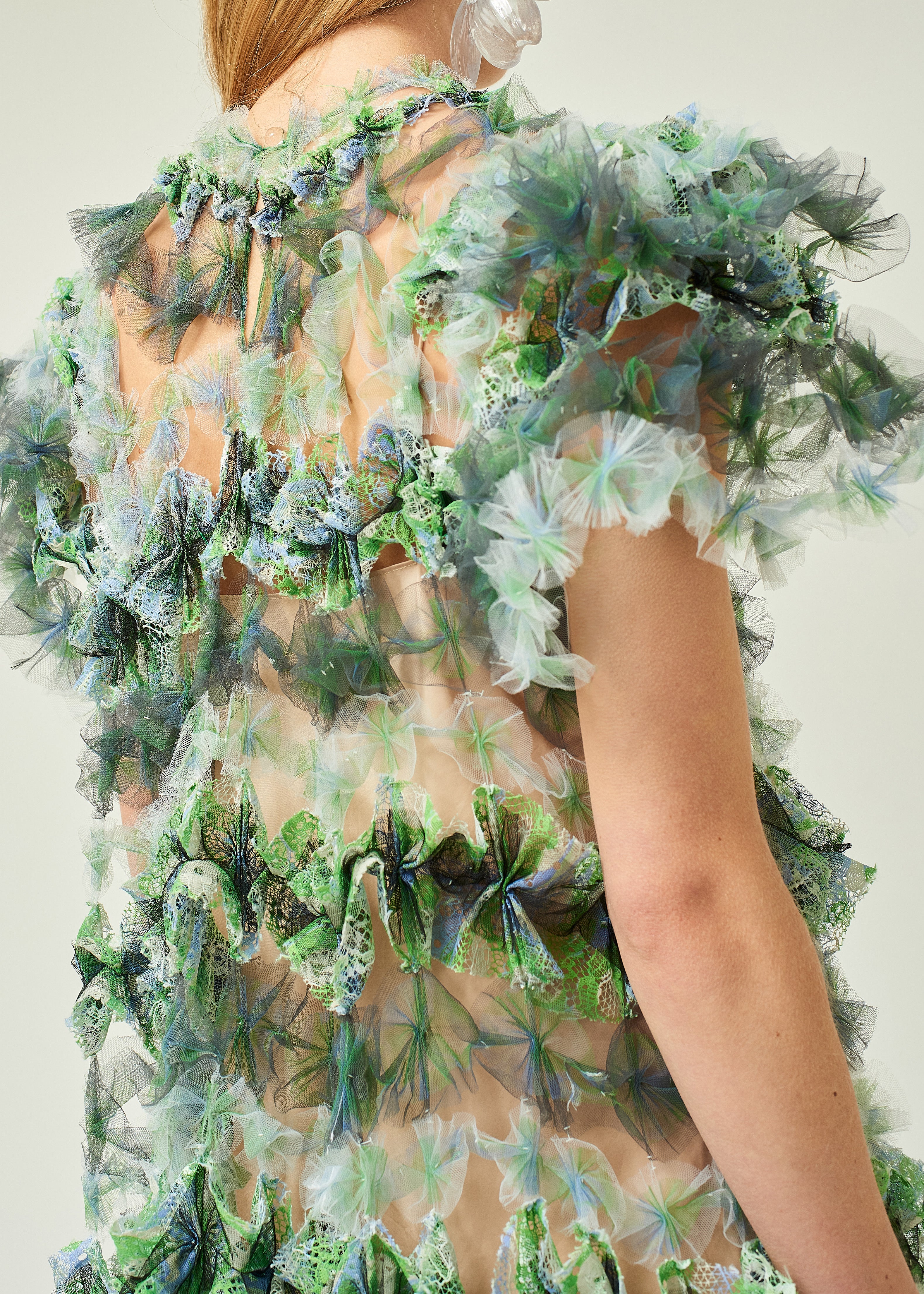 WOMEN STYLE GREEN RUFFLE AIR FLOWER TIERED DRESS