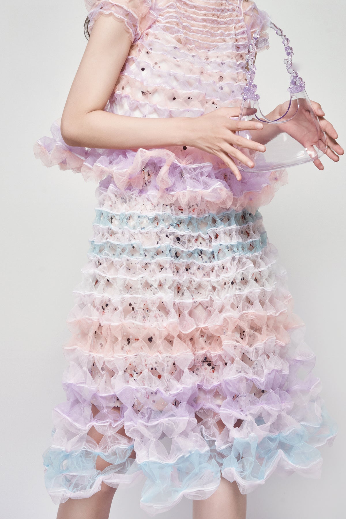 WOMEN GIRL PASTEL PINK PURPLE MIDI AIR RIBBON A LINE SKIRT