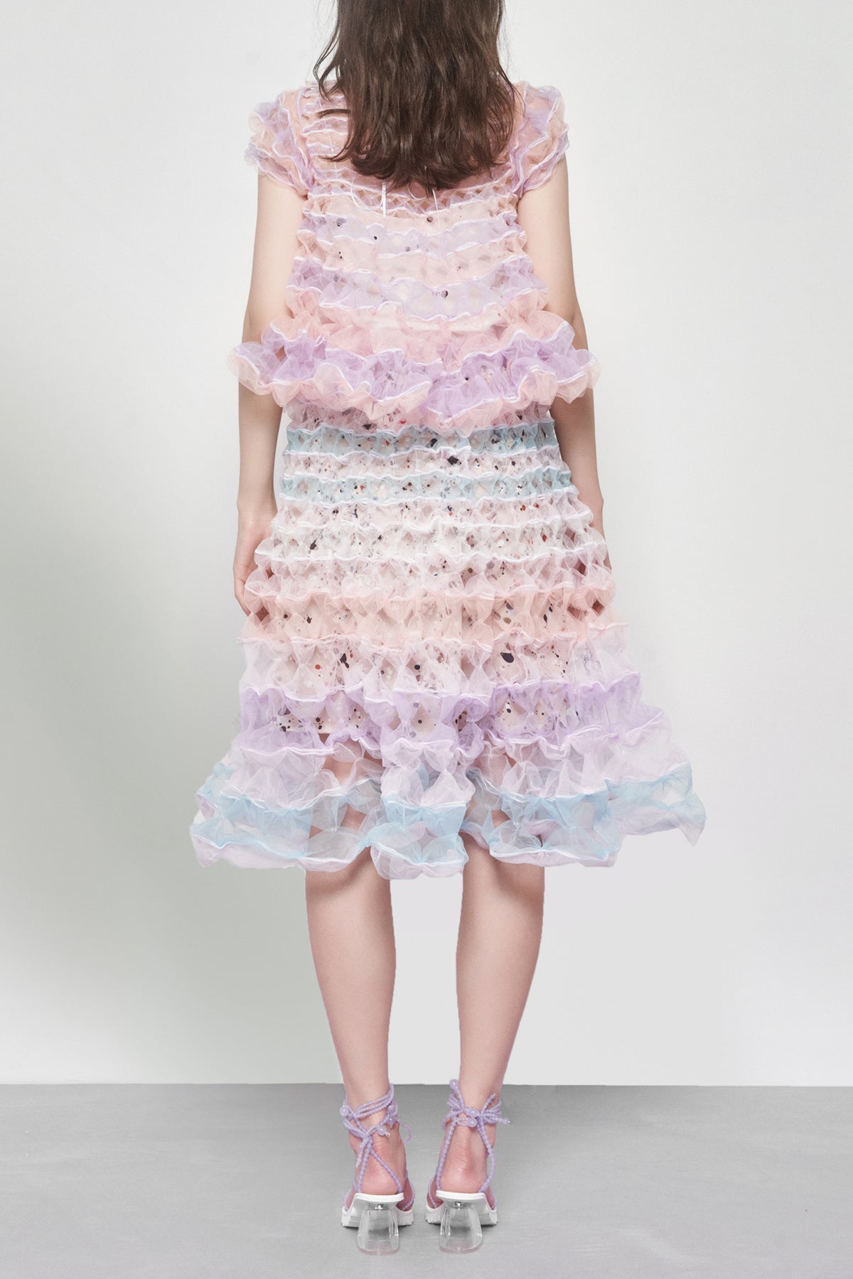 WOMEN GIRL PASTEL PINK PURPLE MIDI AIR RIBBON A LINE SKIRT