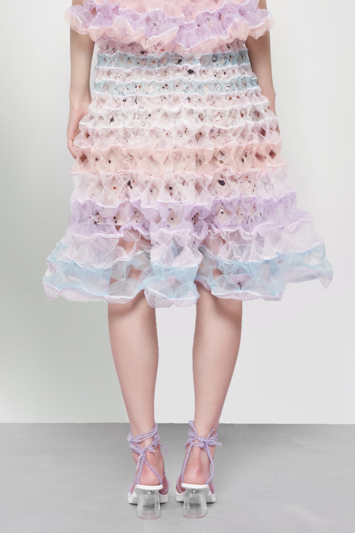 WOMEN GIRL PASTEL PINK PURPLE MIDI AIR RIBBON A LINE SKIRT