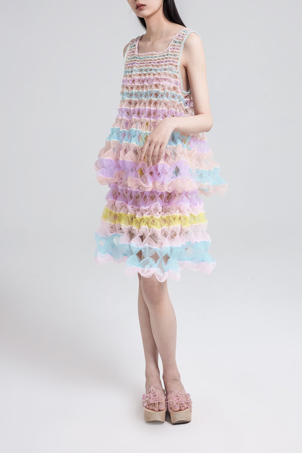 WOMEN GIRL SHORT FLOWY PASTEL STYLE AIR RIBBON A LINE SKIRT FRONT