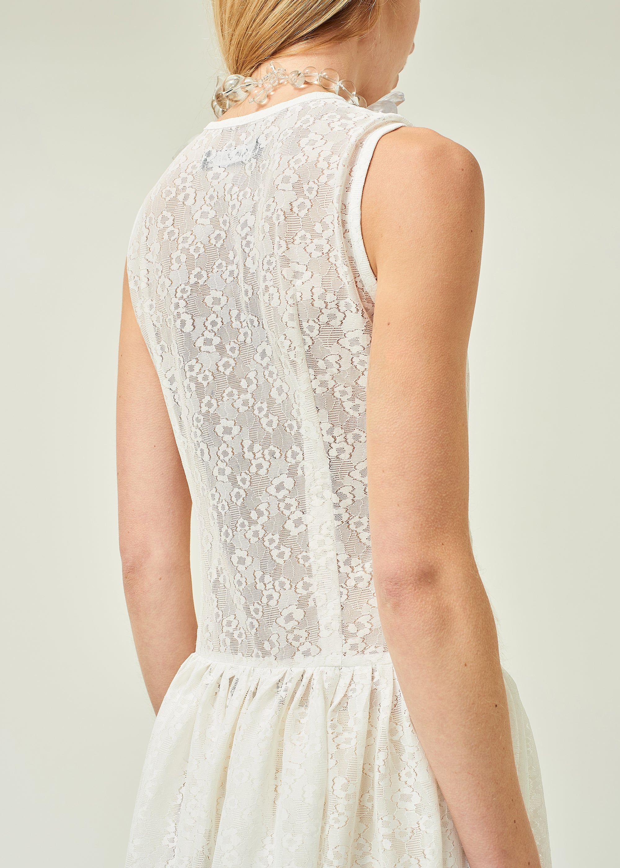 WOMEN STYLE SLEEVELESS ASYMMETRICAL LACE MIDI DRESS WHITE