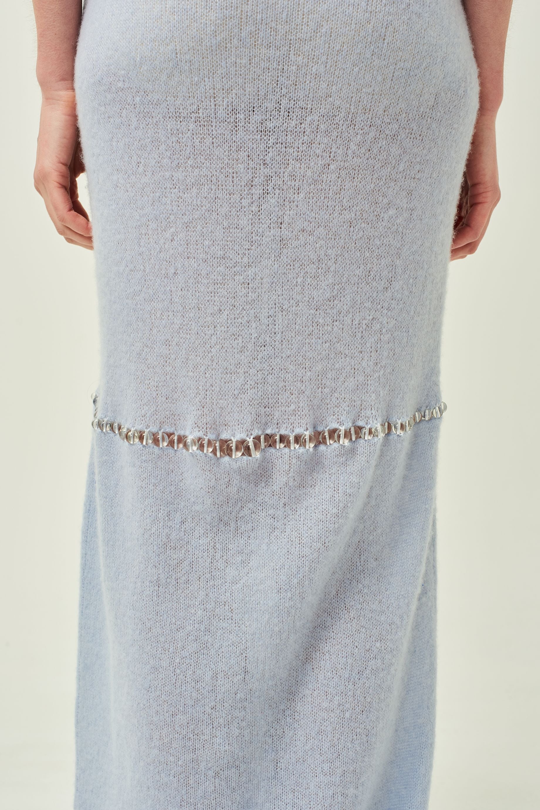 WOMEN STYLE MAXI BLUE CUT OUT STYLE OFF SHOULDER BEADED CASHMERE DRESS