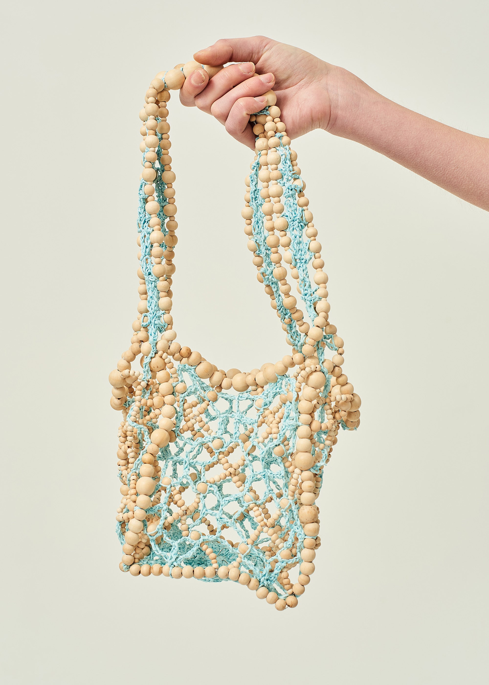 WOMEN GIRL KOREAN ASIAN STYLE BLUE PASTEL BEADED CROCHET SHOULDER BAG