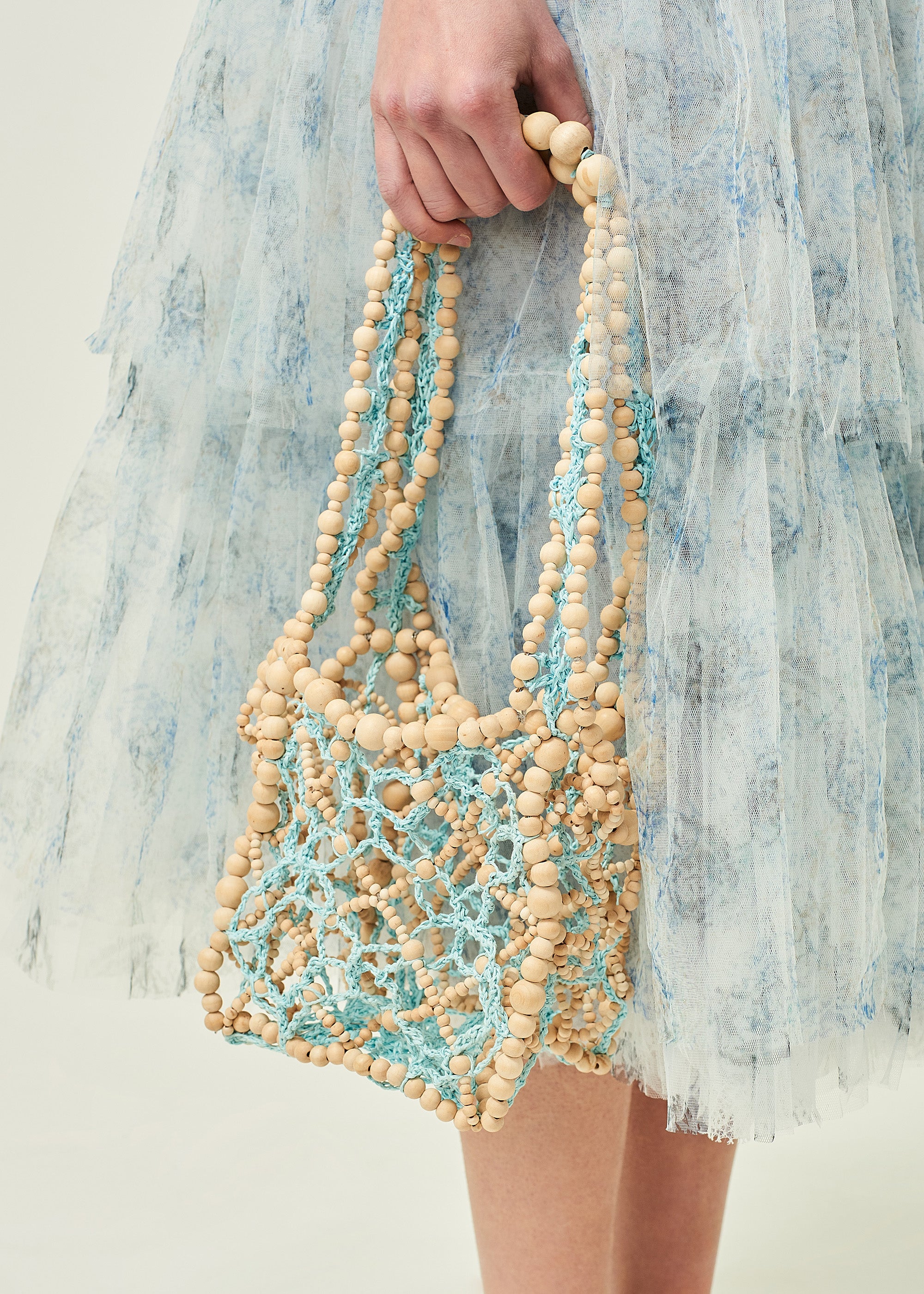 WOMEN GIRL KOREAN ASIAN STYLE BLUE PASTEL BEADED CROCHET SHOULDER BAG
